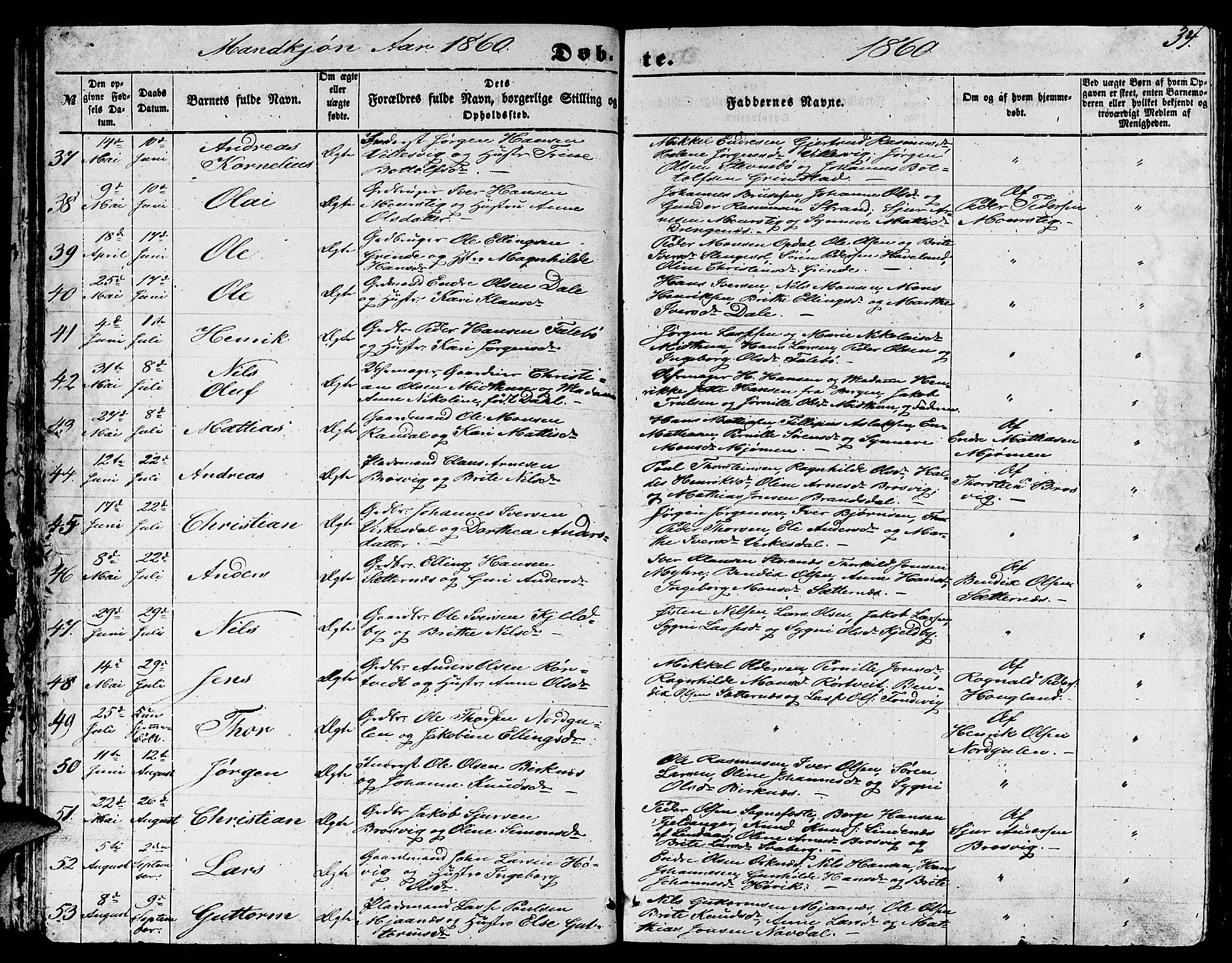 Gulen sokneprestembete, AV/SAB-A-80201/H/Hab/Habb/L0001: Klokkerbok nr. B 1, 1854-1866, s. 34