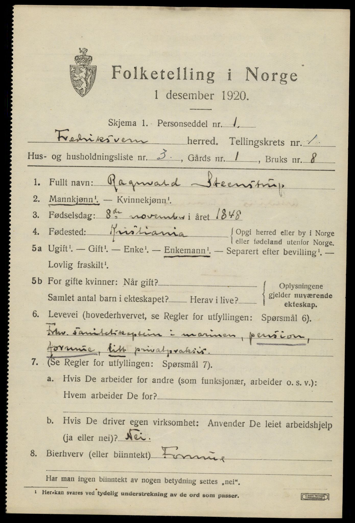 SAKO, Folketelling 1920 for 0798 Fredriksvern herred, 1920, s. 401