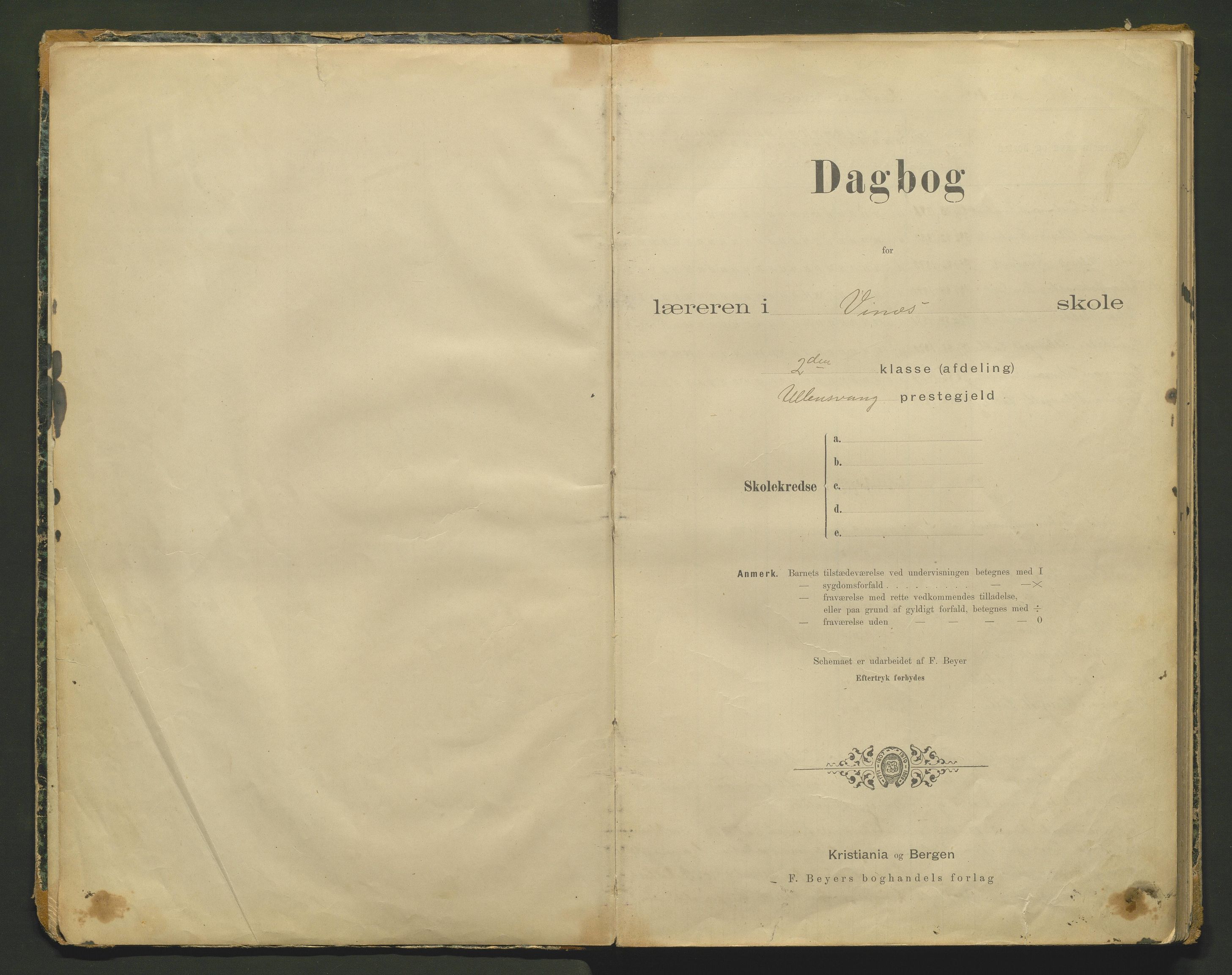 Ullensvang herad. Barneskulane , IKAH/1231b-231/G/Ga/Gab/L0007: Dagbok for Vines og Kvalvik krinsar , 1895-1914