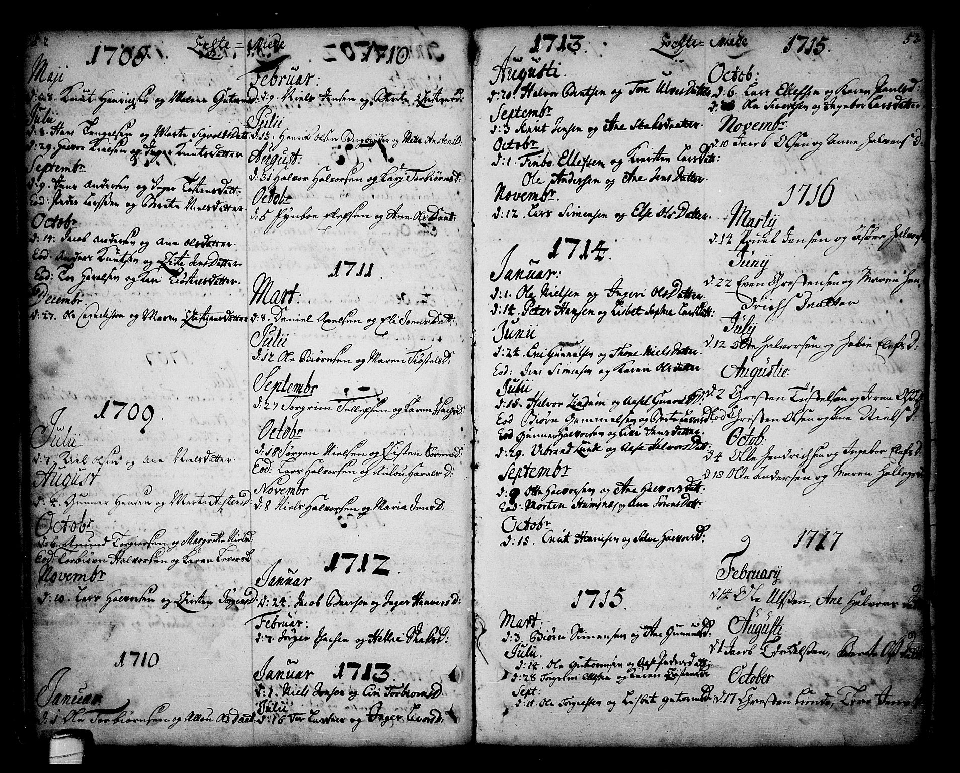 Sannidal kirkebøker, AV/SAKO-A-296/F/Fa/L0001: Ministerialbok nr. 1, 1702-1766, s. 52-53