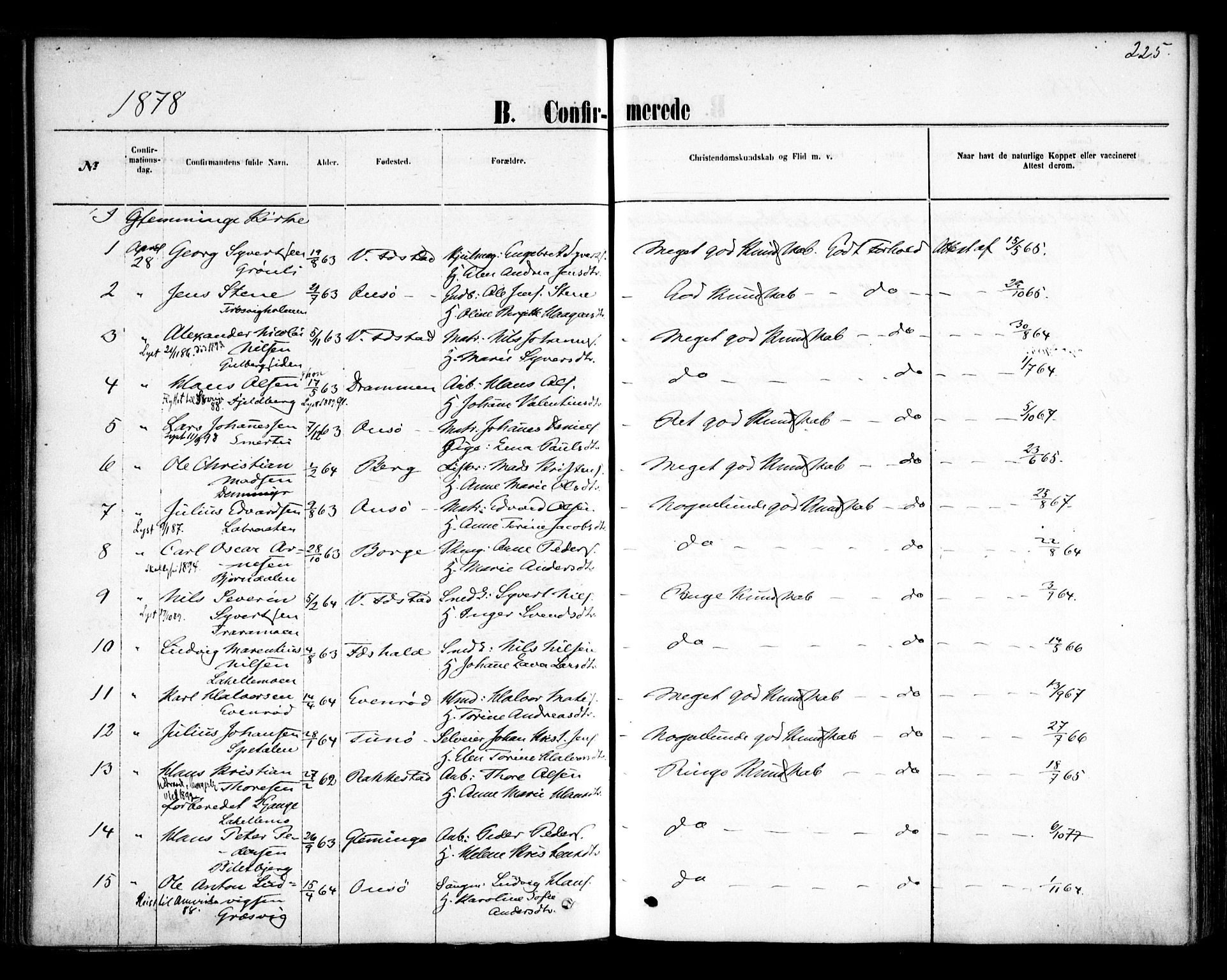 Glemmen prestekontor Kirkebøker, AV/SAO-A-10908/F/Fa/L0009: Ministerialbok nr. 9, 1871-1878, s. 225