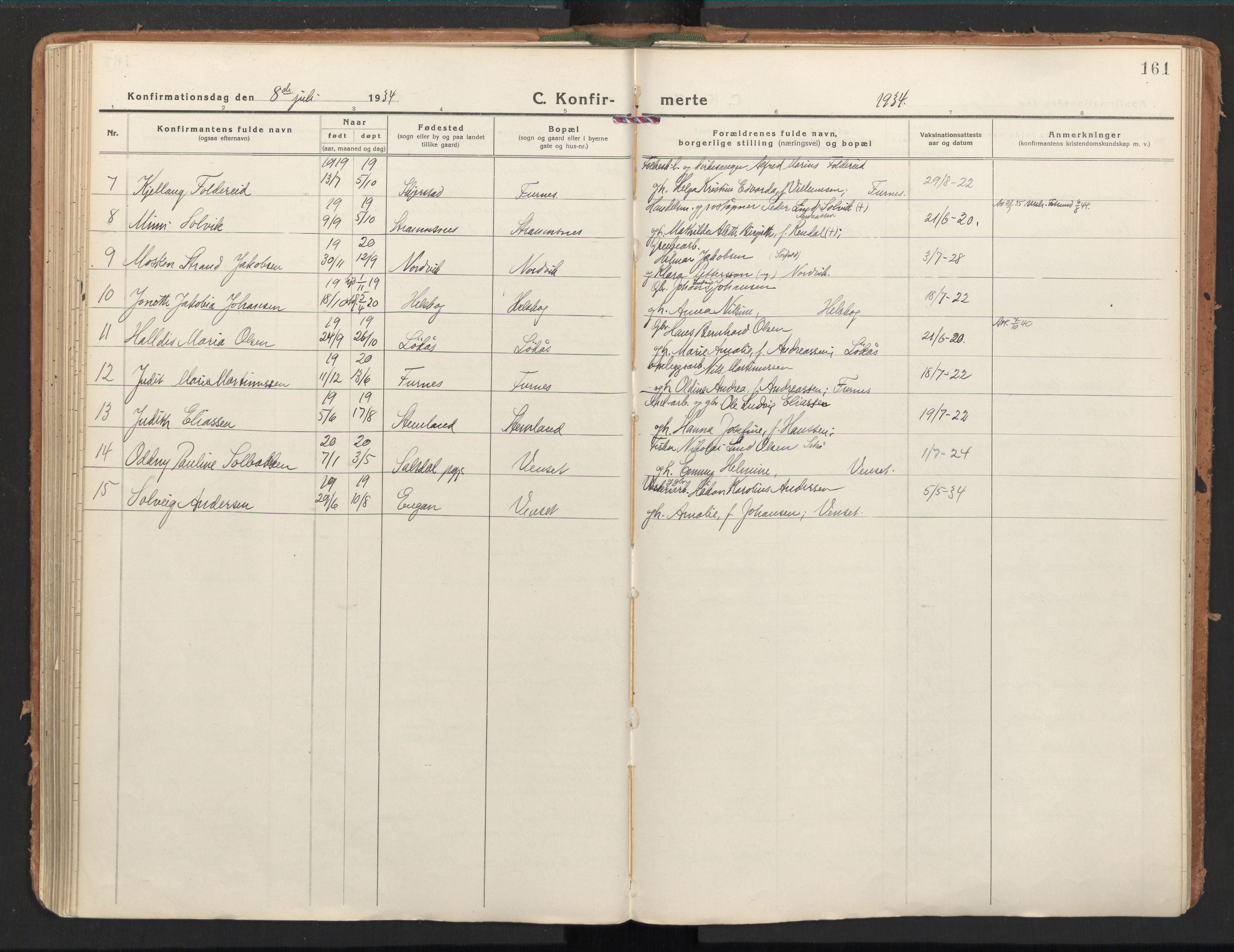 Ministerialprotokoller, klokkerbøker og fødselsregistre - Nordland, AV/SAT-A-1459/851/L0725: Ministerialbok nr. 851A02, 1922-1944, s. 161