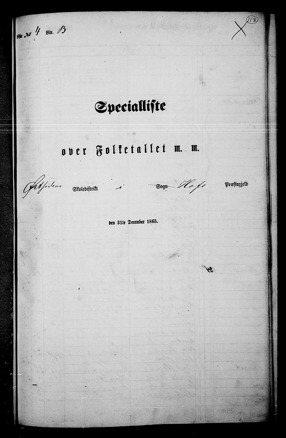 RA, Folketelling 1865 for 0424P Hof prestegjeld, 1865, s. 109