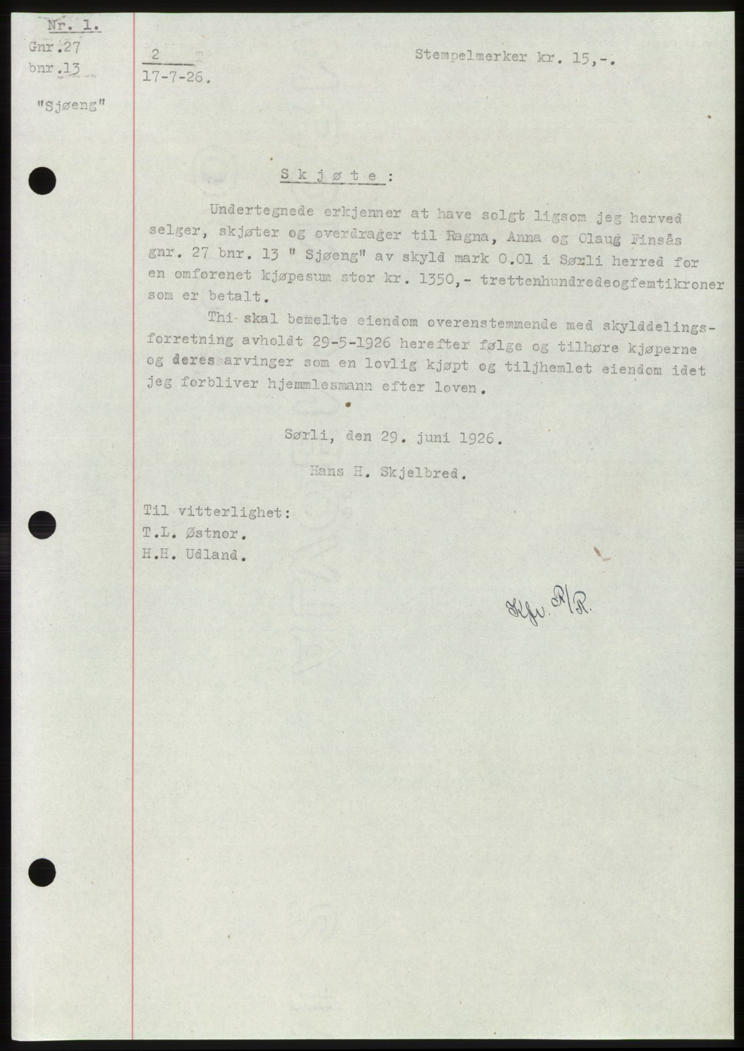 Namdal sorenskriveri, SAT/A-4133/1/2/2C: Pantebok nr. -, 1926-1930, Tingl.dato: 17.07.1926