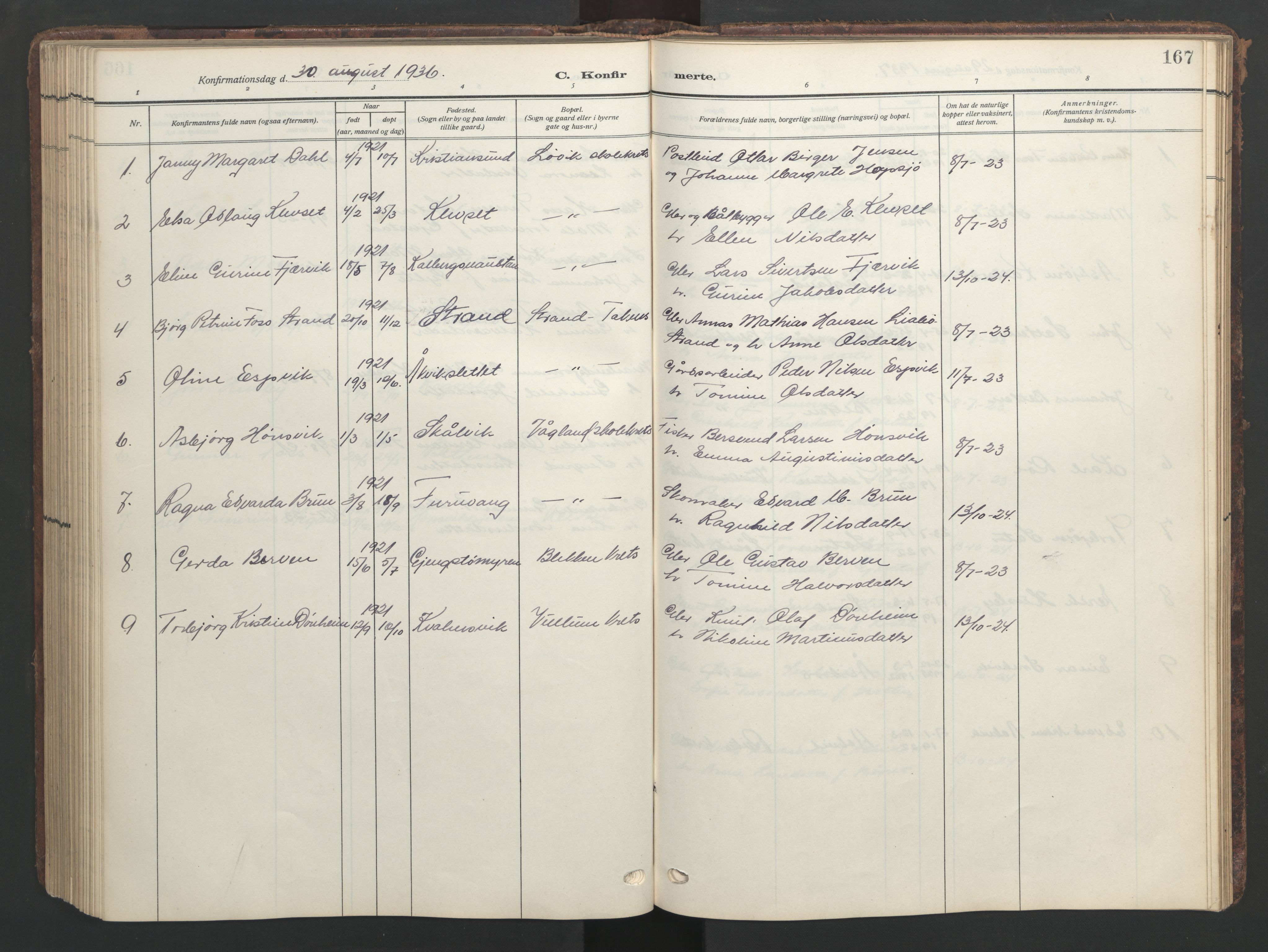 Ministerialprotokoller, klokkerbøker og fødselsregistre - Møre og Romsdal, AV/SAT-A-1454/576/L0891: Klokkerbok nr. 576C02, 1909-1946, s. 167