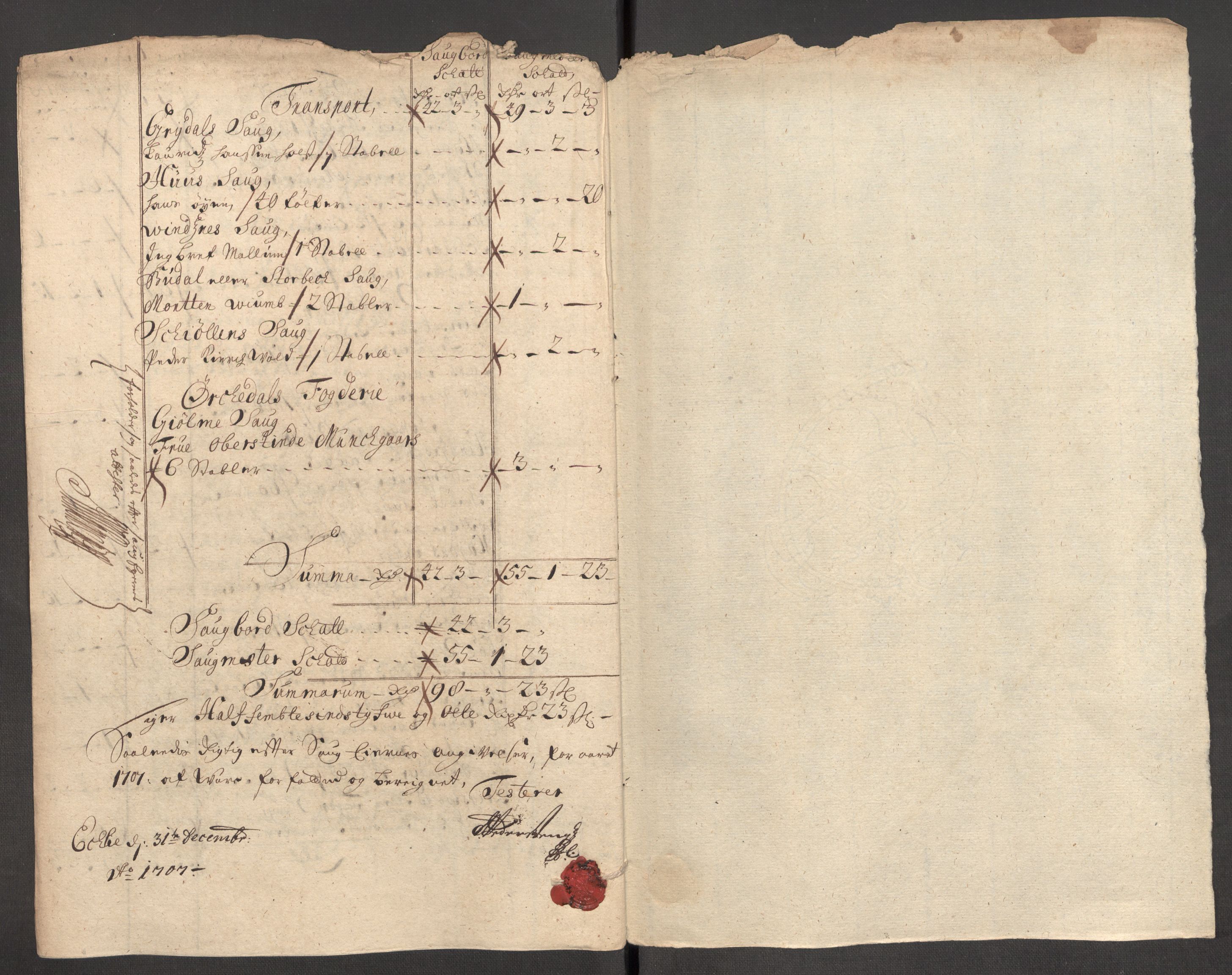 Rentekammeret inntil 1814, Reviderte regnskaper, Fogderegnskap, RA/EA-4092/R60/L3957: Fogderegnskap Orkdal og Gauldal, 1707, s. 207