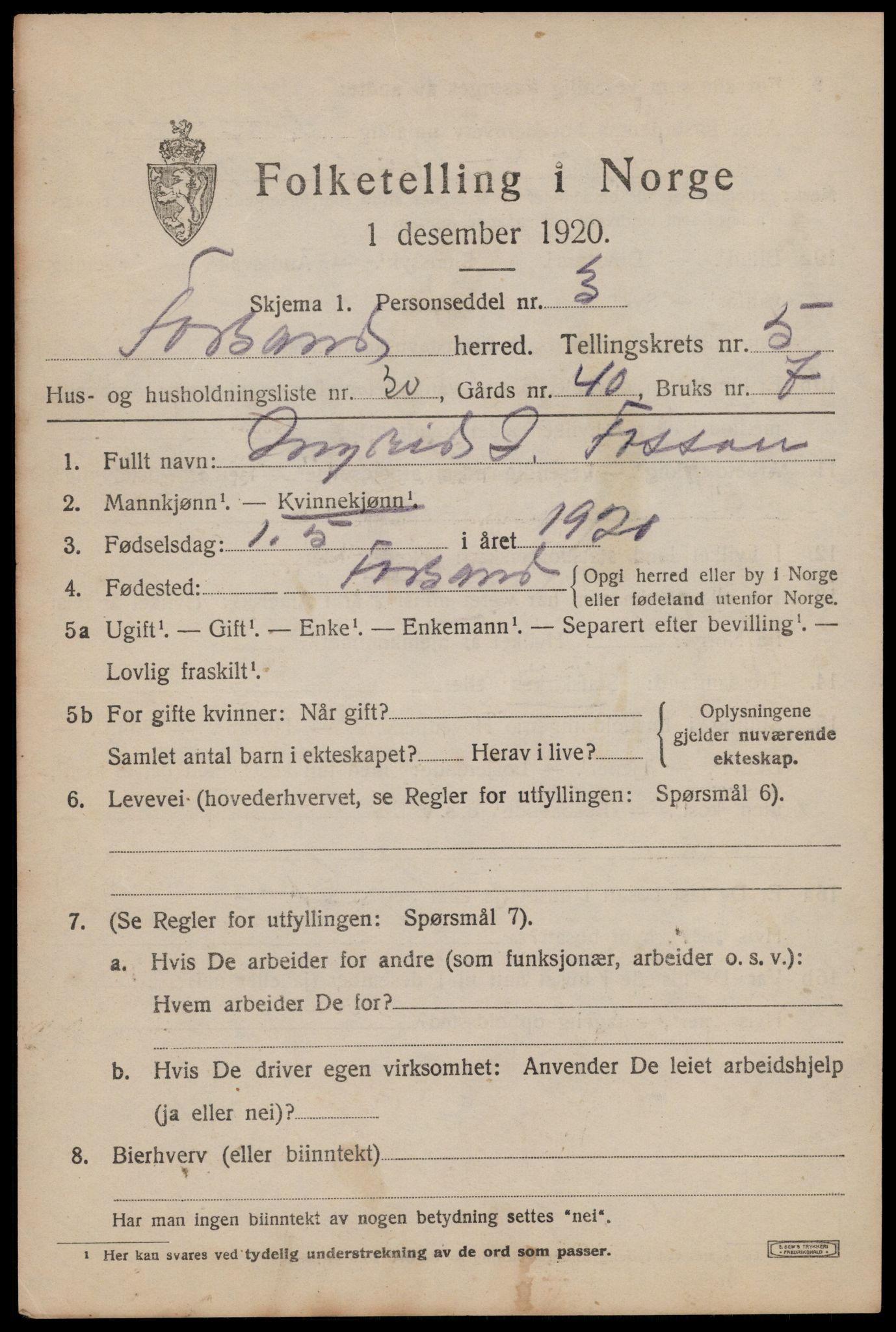 SAST, Folketelling 1920 for 1129 Forsand herred, 1920, s. 2067