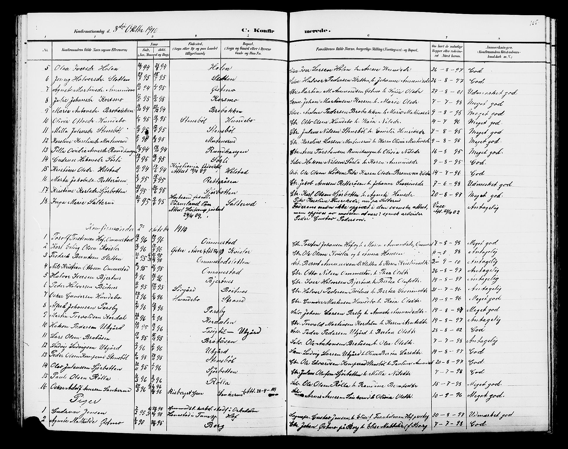Hof prestekontor, AV/SAH-PREST-038/H/Ha/Hab/L0001: Klokkerbok nr. 1, 1895-1914, s. 105