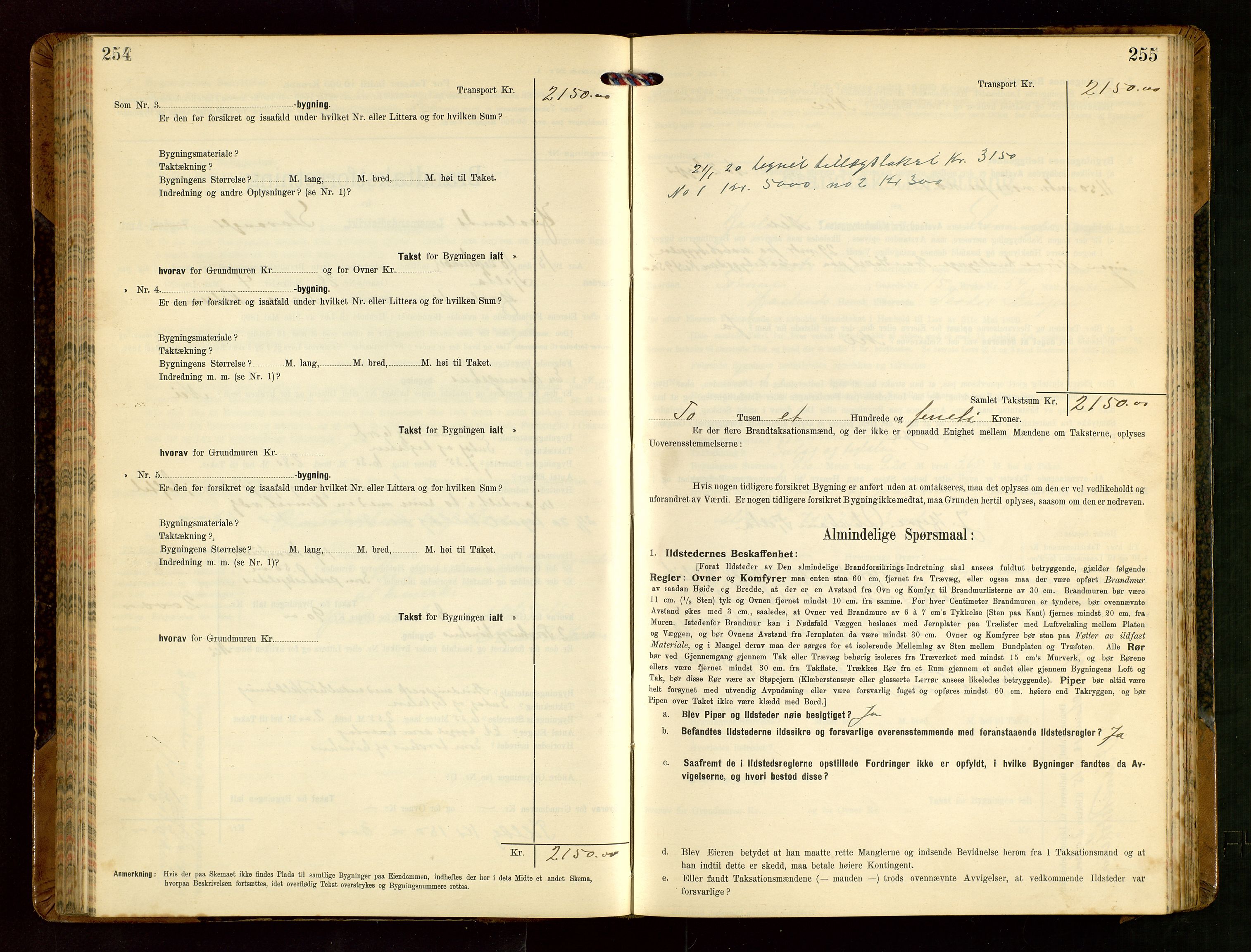 Håland lensmannskontor, AV/SAST-A-100100/Gob/L0004: Branntakstprotokoll - skjematakst. Register i boken., 1913-1915, s. 254-255