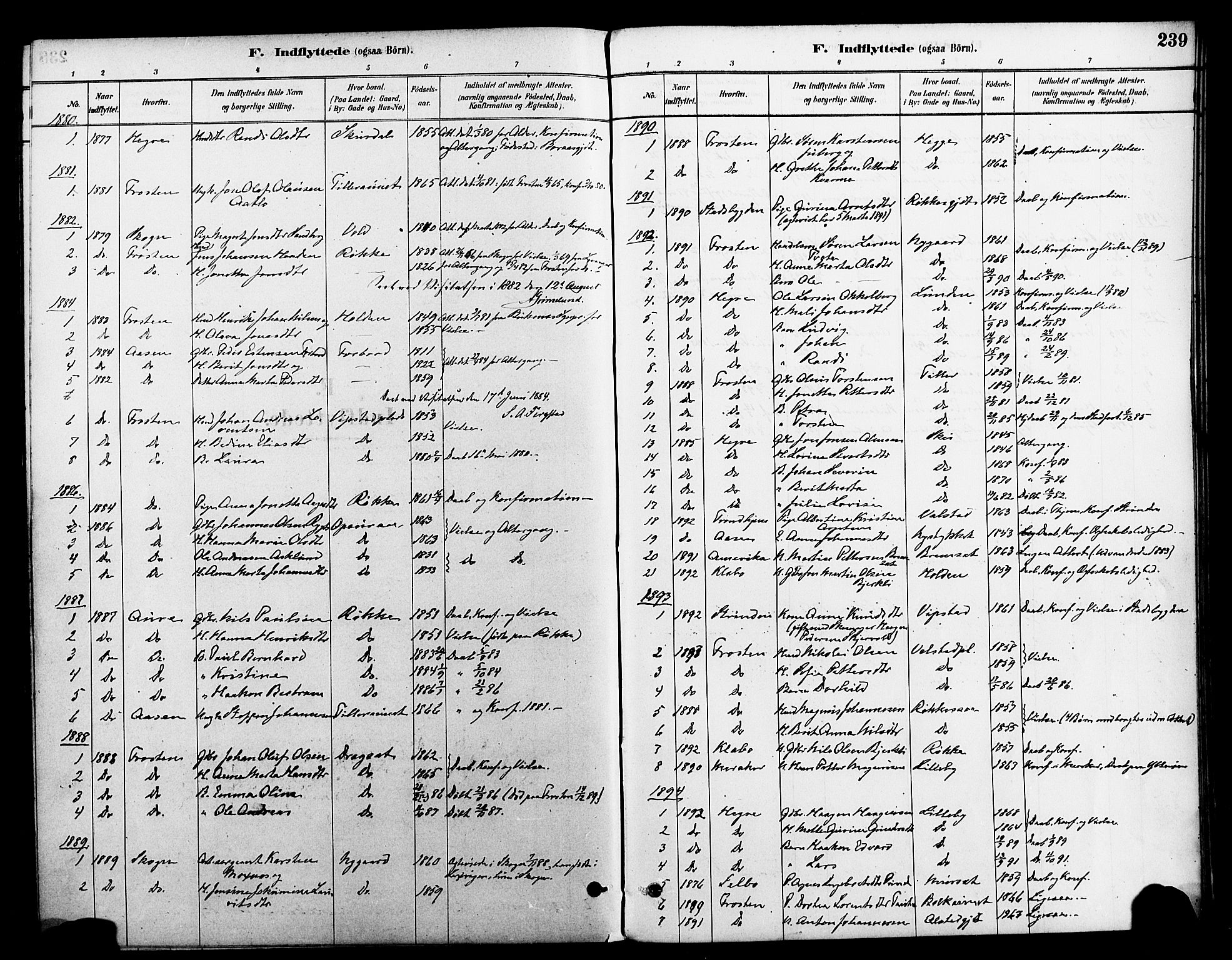 Ministerialprotokoller, klokkerbøker og fødselsregistre - Nord-Trøndelag, SAT/A-1458/712/L0100: Ministerialbok nr. 712A01, 1880-1900, s. 239
