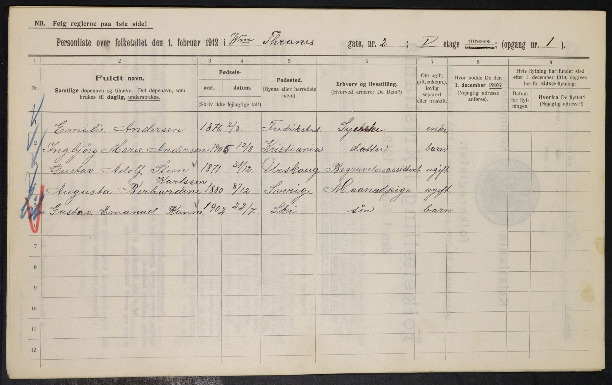 OBA, Kommunal folketelling 1.2.1912 for Kristiania, 1912, s. 126231