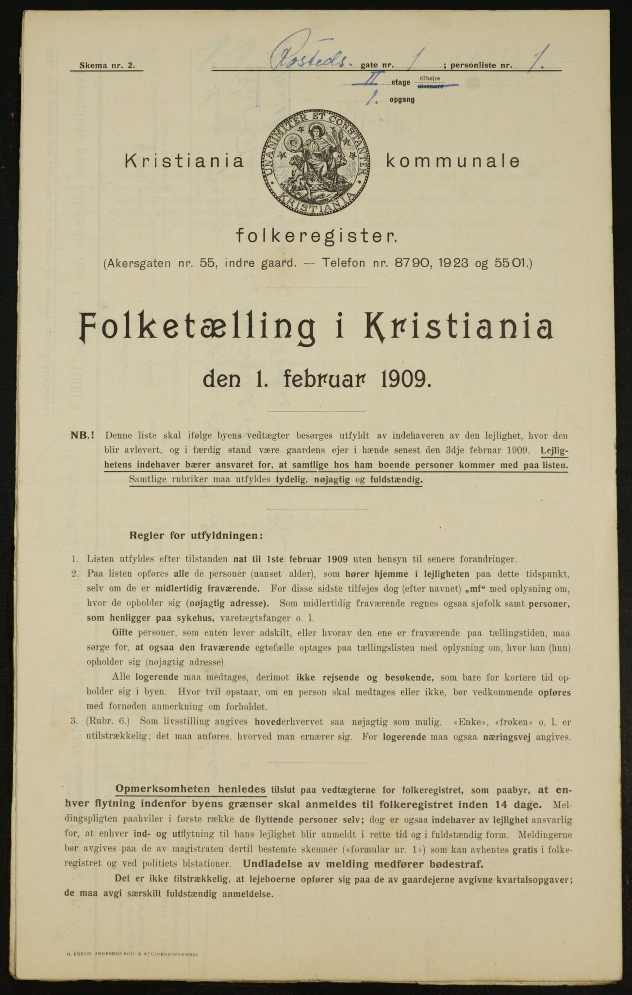 OBA, Kommunal folketelling 1.2.1909 for Kristiania kjøpstad, 1909, s. 76309