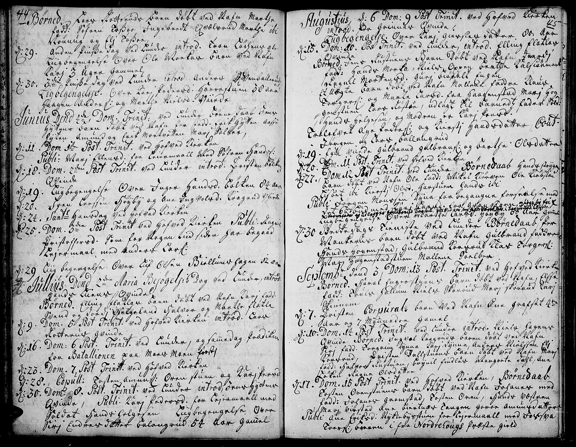Jevnaker prestekontor, AV/SAH-PREST-116/H/Ha/Haa/L0002: Ministerialbok nr. 2, 1725-1751, s. 44-45