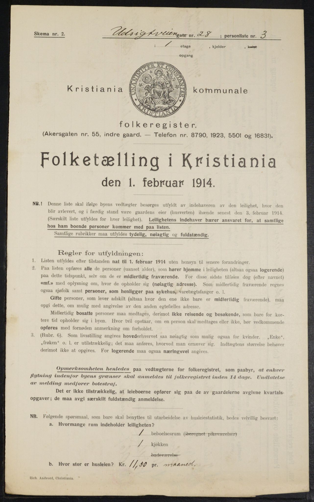 OBA, Kommunal folketelling 1.2.1914 for Kristiania, 1914, s. 122400