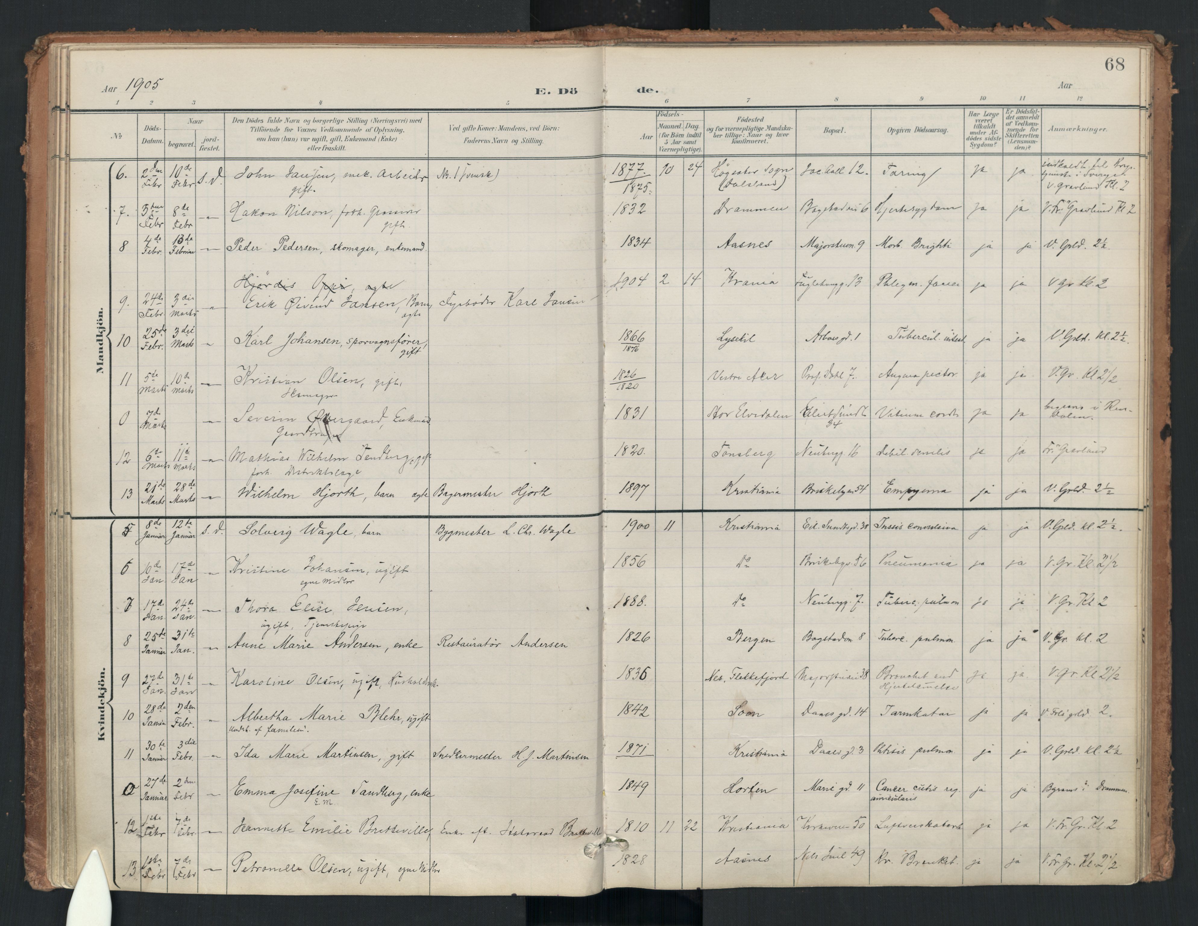 Uranienborg prestekontor Kirkebøker, AV/SAO-A-10877/F/Fa/L0008: Ministerialbok nr. I 8, 1898-1936, s. 68