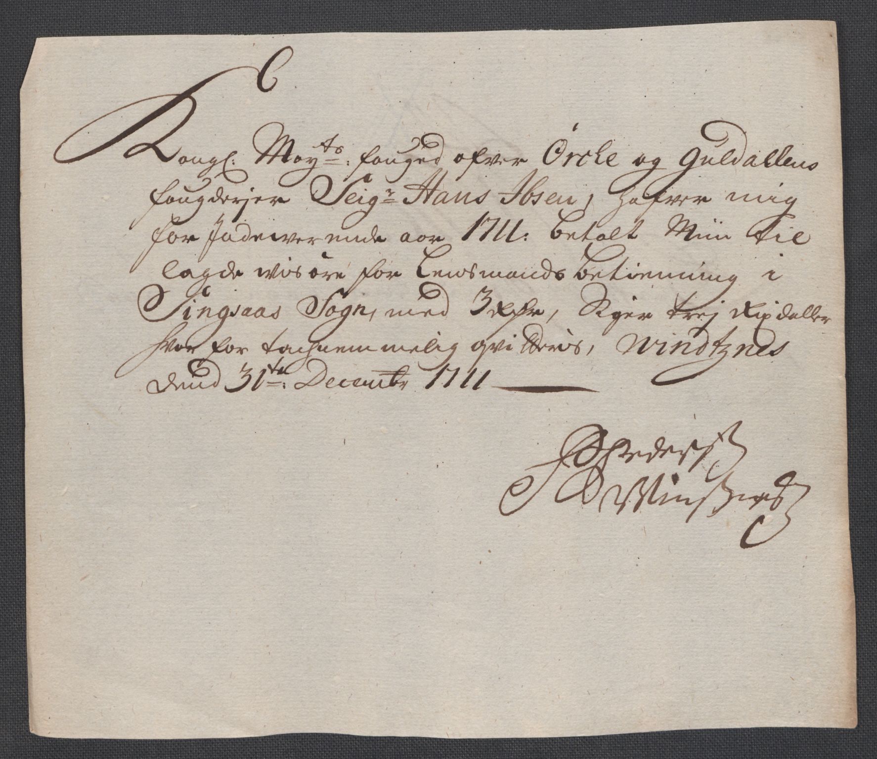 Rentekammeret inntil 1814, Reviderte regnskaper, Fogderegnskap, AV/RA-EA-4092/R60/L3962: Fogderegnskap Orkdal og Gauldal, 1711, s. 323