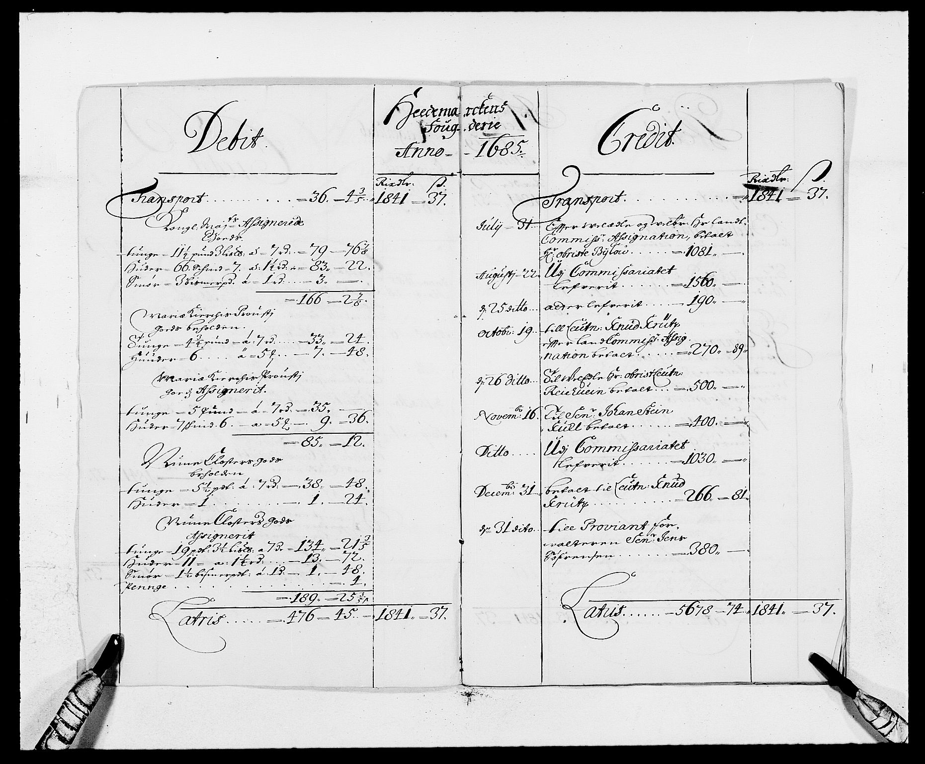Rentekammeret inntil 1814, Reviderte regnskaper, Fogderegnskap, RA/EA-4092/R16/L1026: Fogderegnskap Hedmark, 1685, s. 3