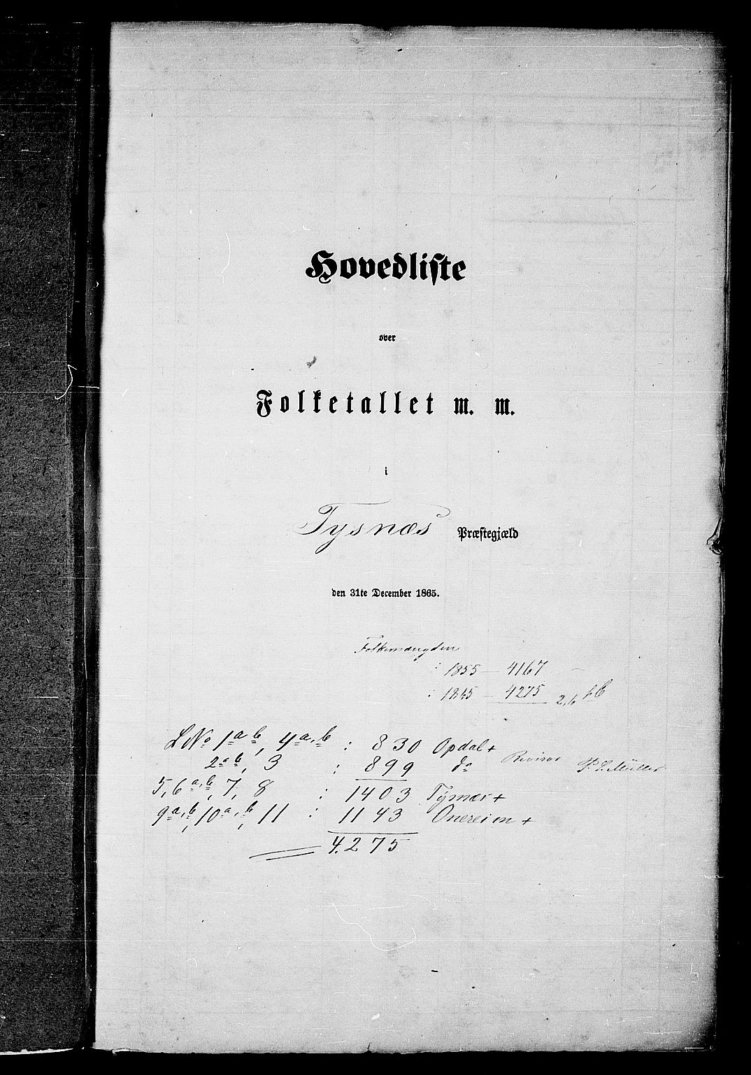 RA, Folketelling 1865 for 1223P Tysnes prestegjeld, 1865, s. 5