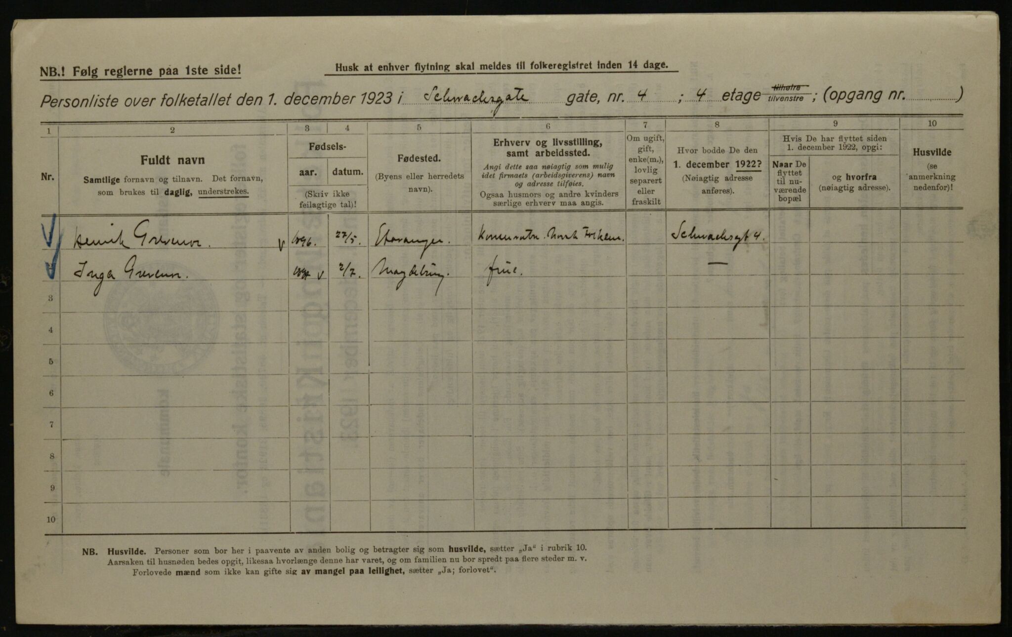 OBA, Kommunal folketelling 1.12.1923 for Kristiania, 1923, s. 100747