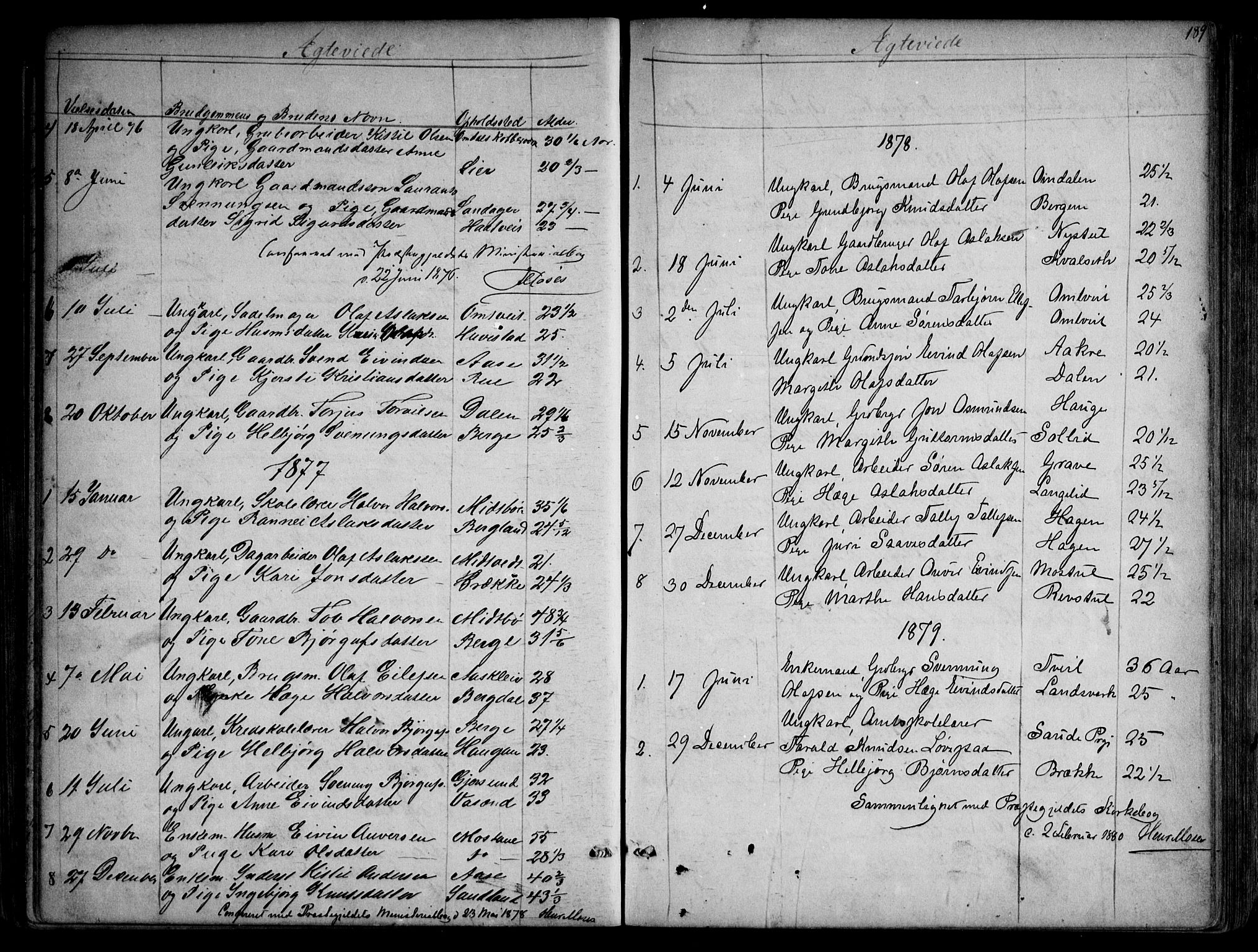 Kviteseid kirkebøker, AV/SAKO-A-276/G/Gb/L0002: Klokkerbok nr. II 2, 1850-1892, s. 189