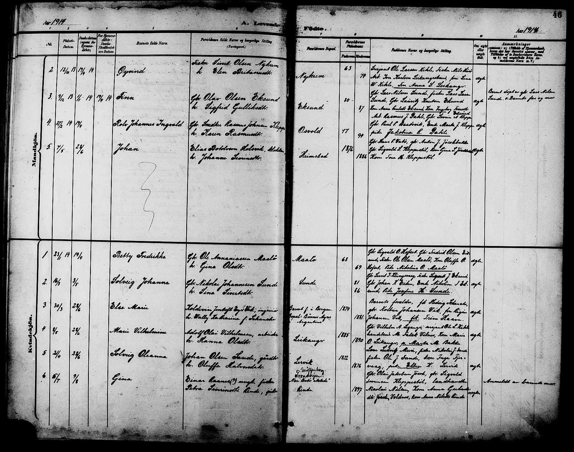 Ministerialprotokoller, klokkerbøker og fødselsregistre - Møre og Romsdal, AV/SAT-A-1454/508/L0098: Klokkerbok nr. 508C02, 1898-1916, s. 46