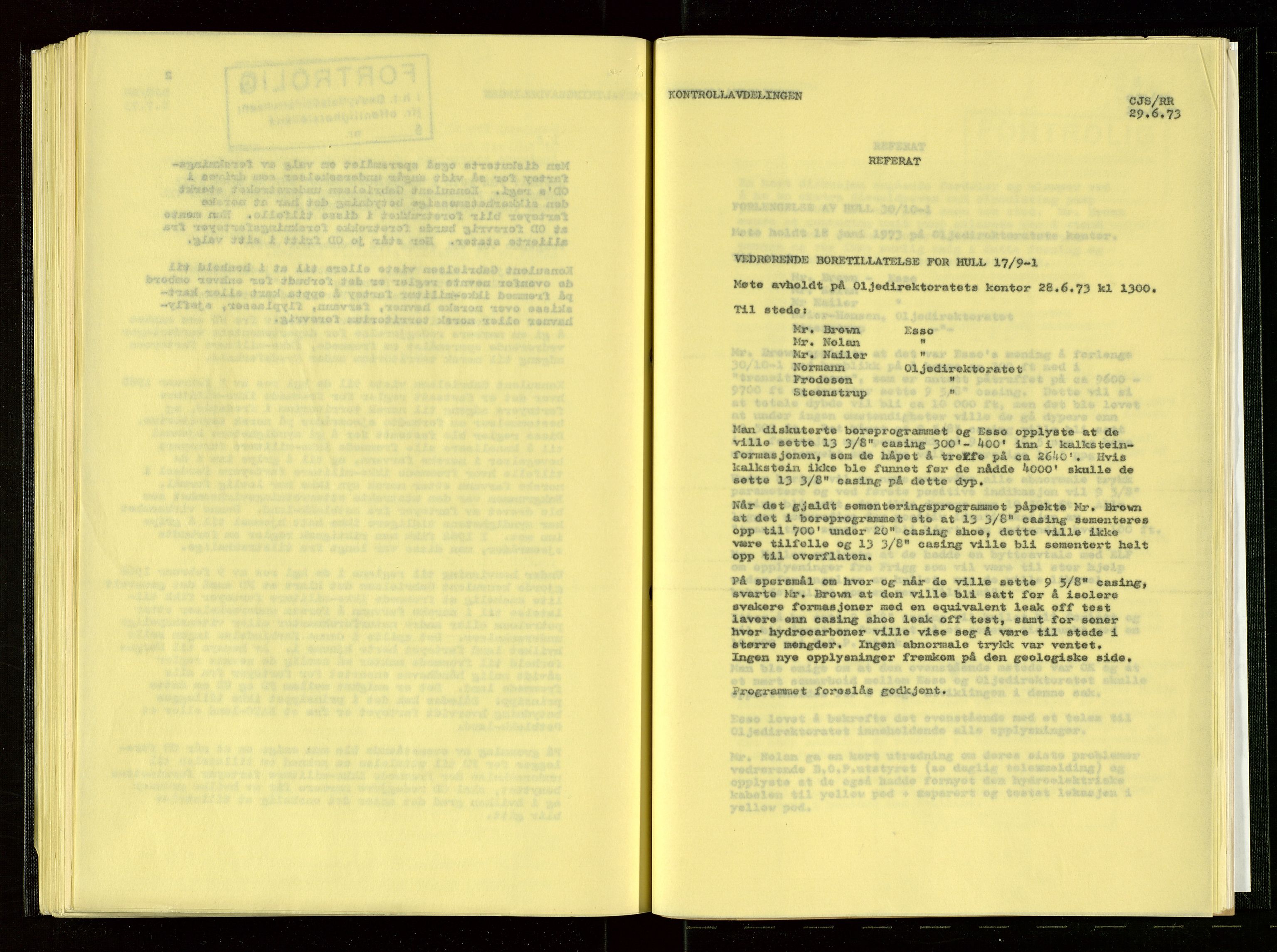 Oljedirektoratet, SAST/A-101366/Aa/L0001: Referatprotokoller, 1973