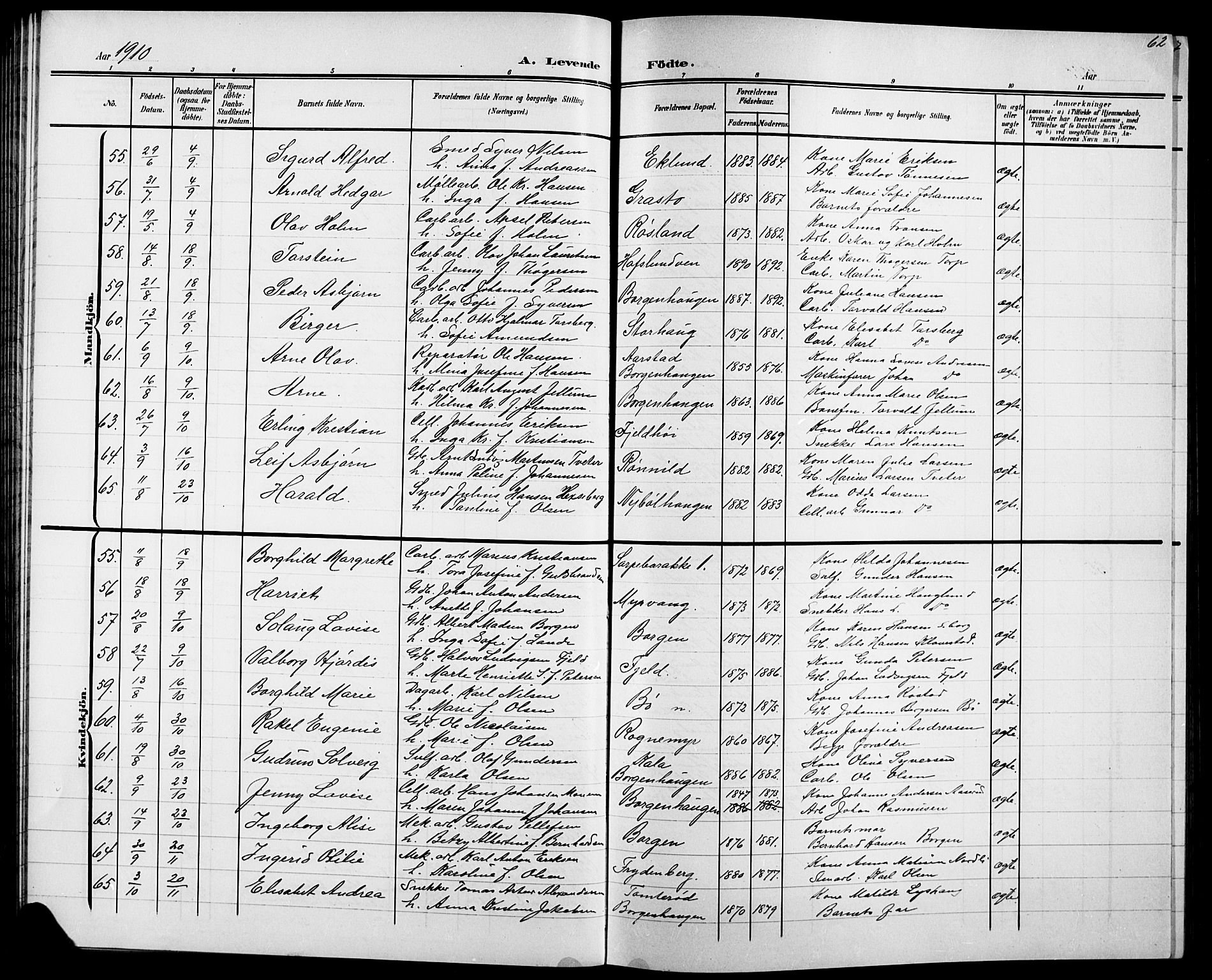 Skjeberg prestekontor Kirkebøker, AV/SAO-A-10923/G/Ga/L0002: Klokkerbok nr. I 2, 1901-1924, s. 62