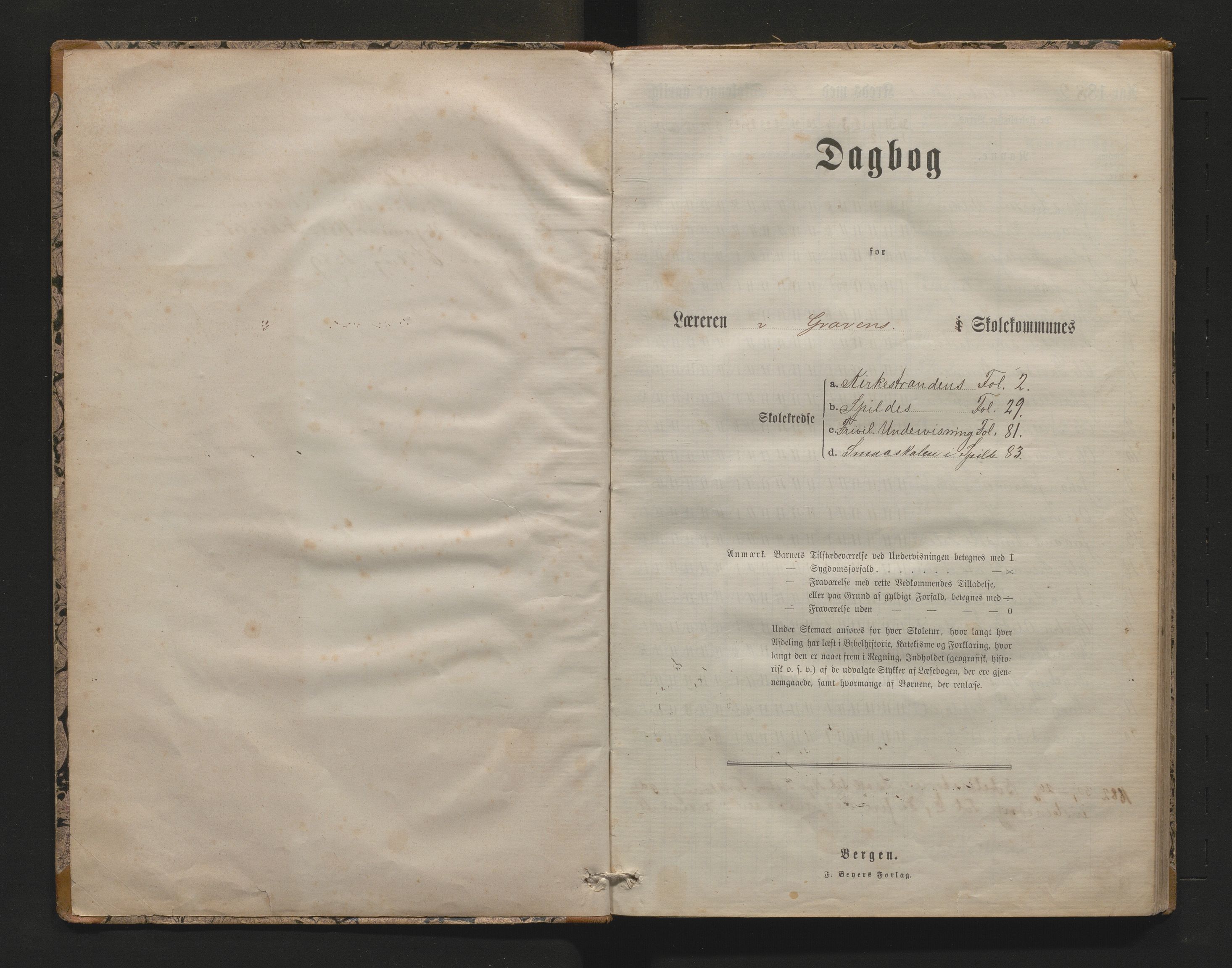 Granvin herad. Barneskulane, IKAH/1234-231/G/Ga/L0006: Dagsjournal for læraren i Gravens skulekrinsar, 1882-1896