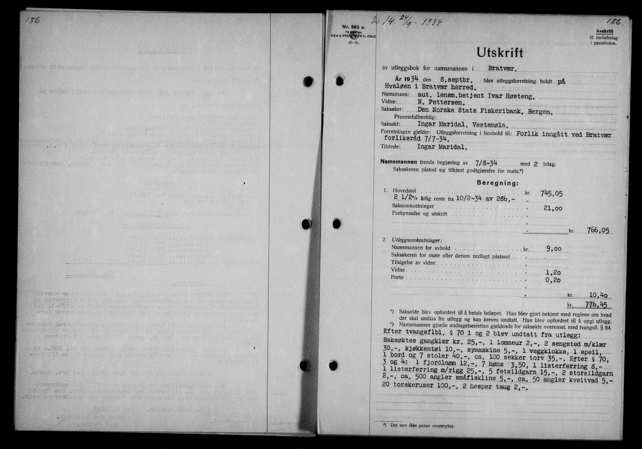 Nordmøre sorenskriveri, AV/SAT-A-4132/1/2/2Ca/L0082: Pantebok nr. 72, 1934-1934, Tingl.dato: 24.09.1934