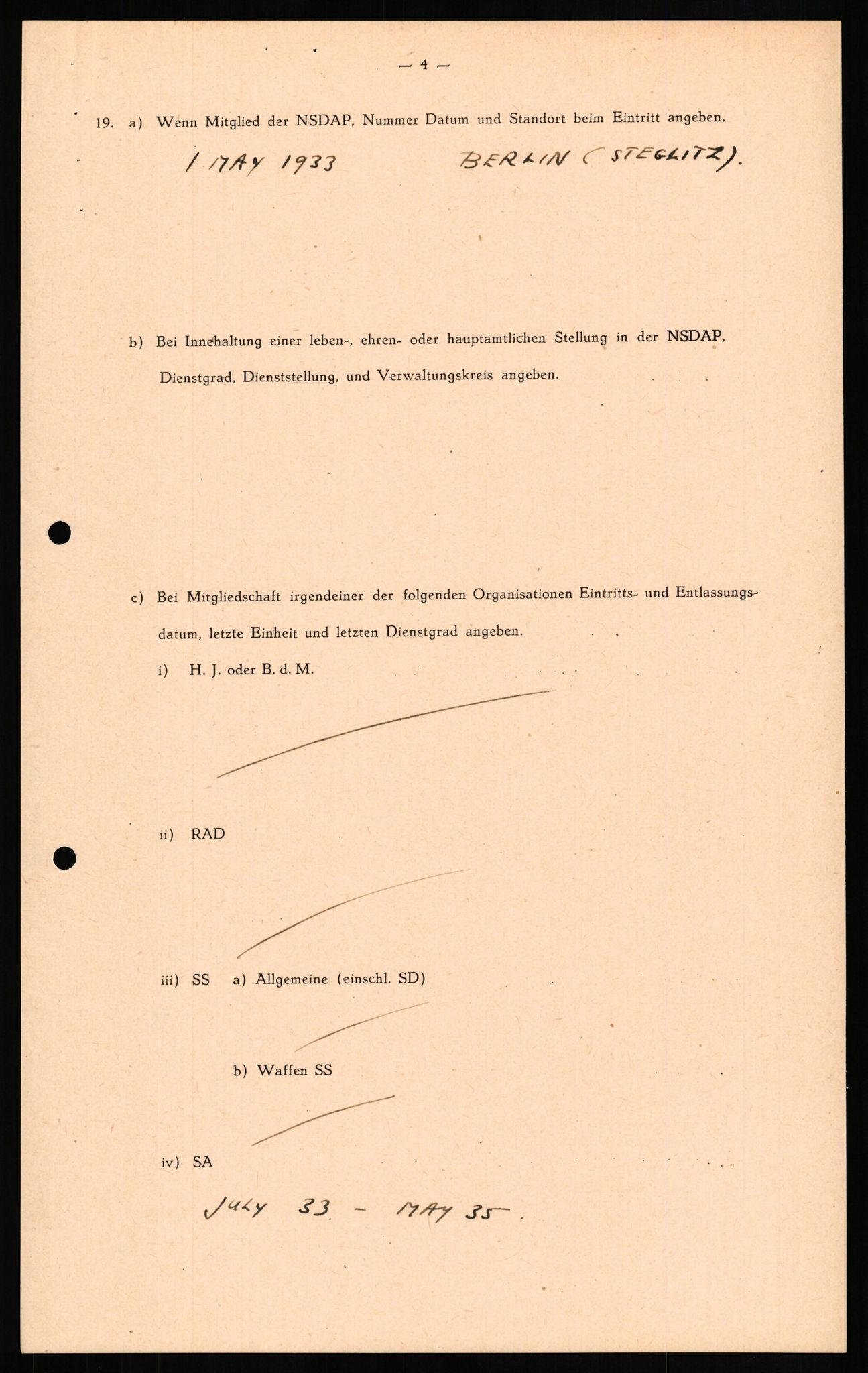 Forsvaret, Forsvarets overkommando II, RA/RAFA-3915/D/Db/L0017: CI Questionaires. Tyske okkupasjonsstyrker i Norge. Tyskere., 1945-1946, s. 434