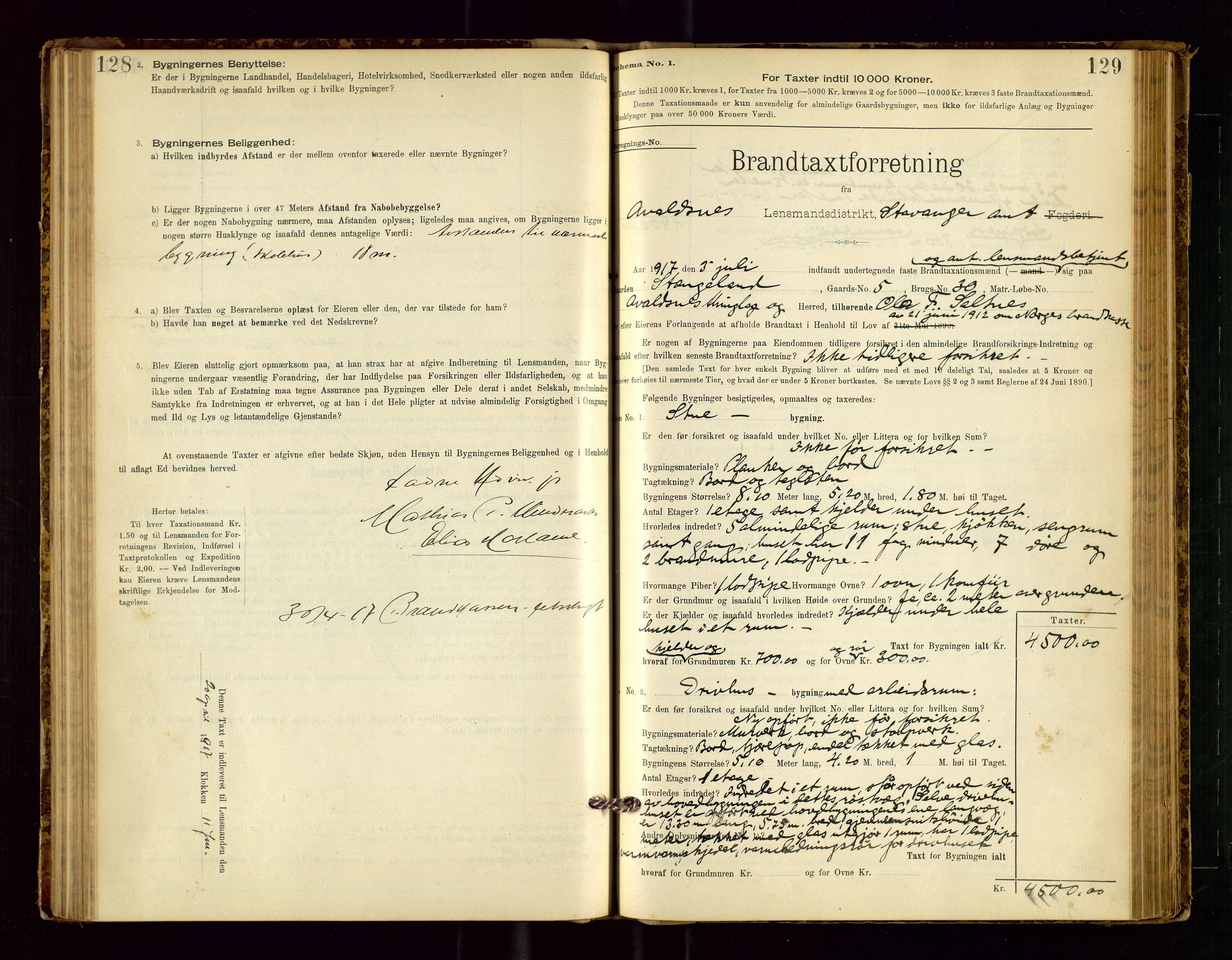 Avaldsnes lensmannskontor, SAST/A-100286/Gob/L0001: "Brandtaxationsprotokol for Avaldsnes Lensmandsdistrikt Ryfylke Fogderi", 1894-1925, s. 128-129