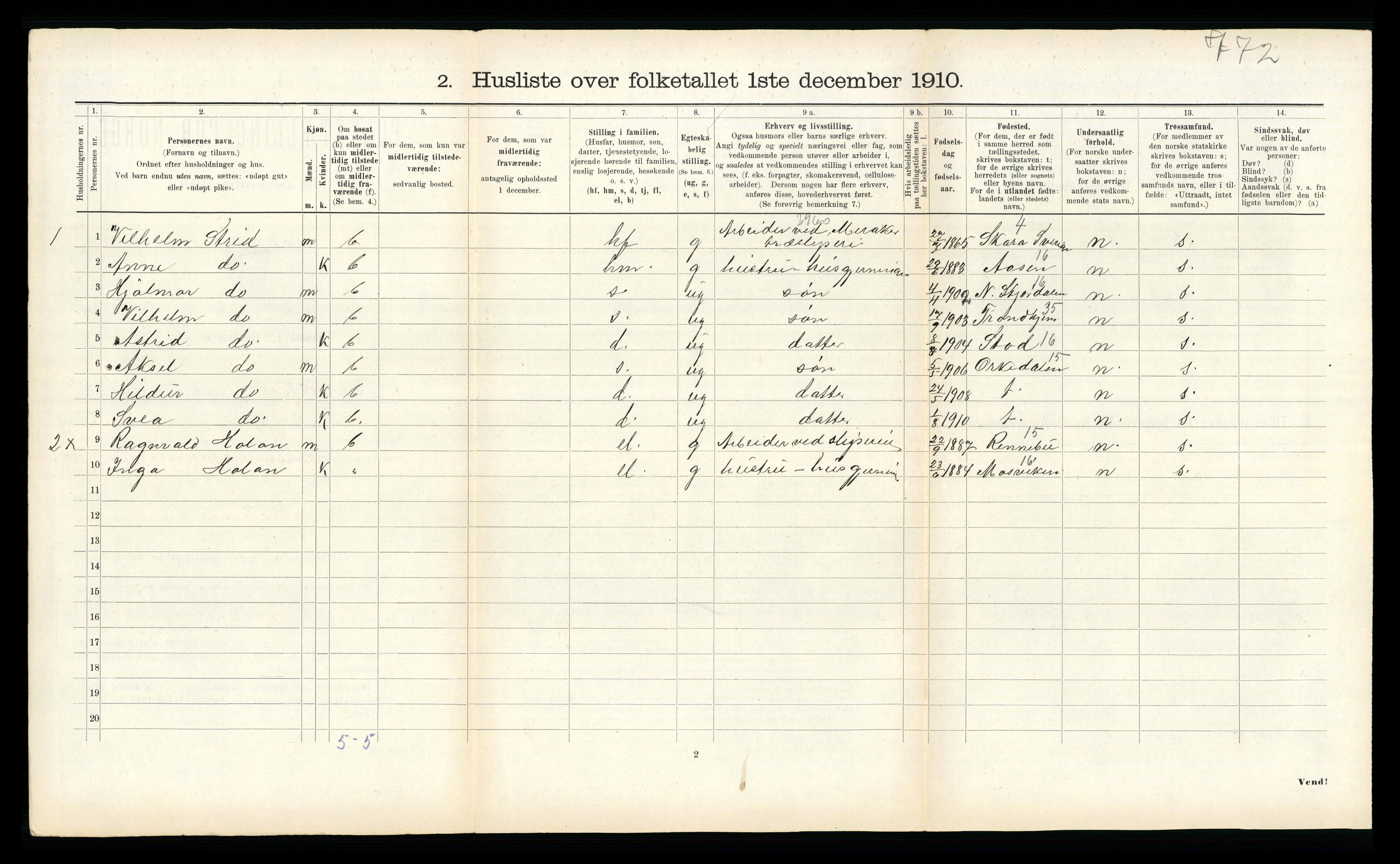 RA, Folketelling 1910 for 1711 Meråker herred, 1910, s. 373