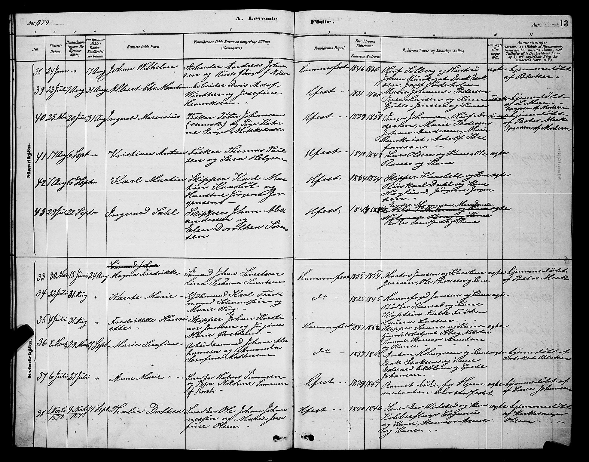 Hammerfest sokneprestkontor, AV/SATØ-S-1347/H/Hb/L0006.klokk: Klokkerbok nr. 6, 1876-1884, s. 13