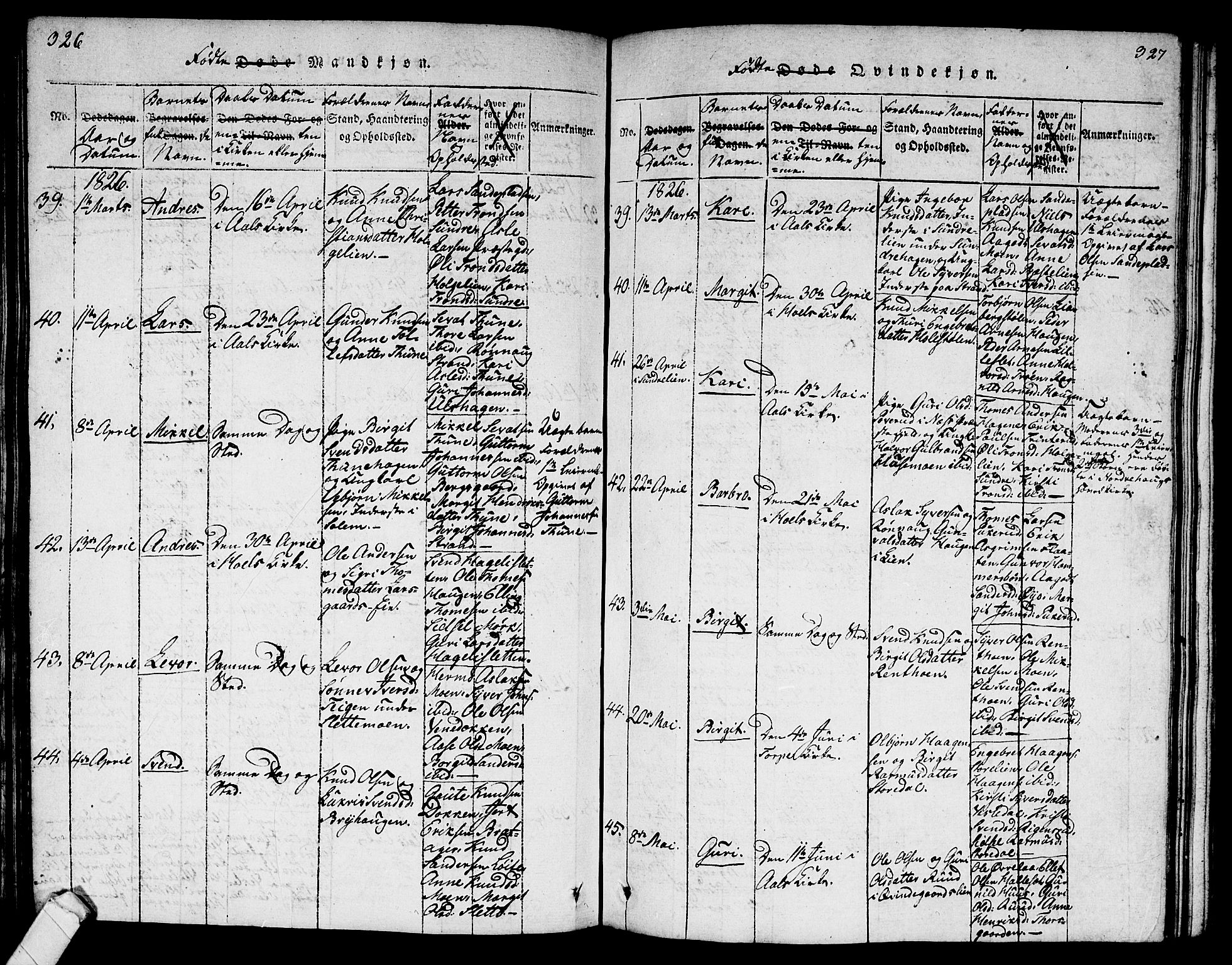 Ål kirkebøker, AV/SAKO-A-249/G/Ga/L0001: Klokkerbok nr. 1, 1815-1829, s. 326-327