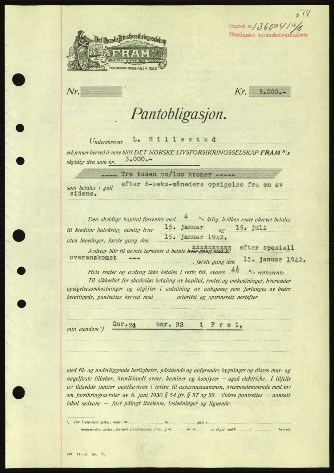 Nordmøre sorenskriveri, SAT/A-4132/1/2/2Ca: Pantebok nr. B88, 1941-1942, Dagboknr: 1360/1941
