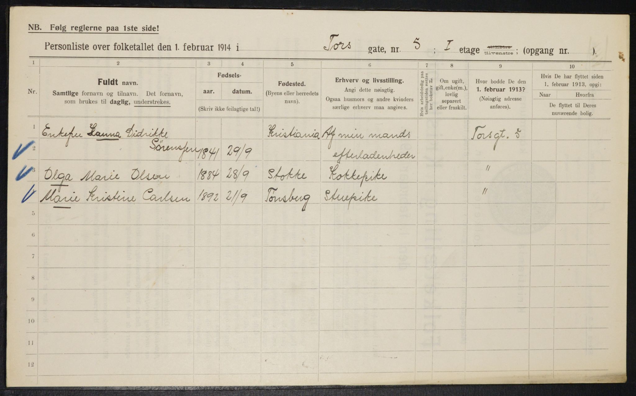 OBA, Kommunal folketelling 1.2.1914 for Kristiania, 1914, s. 115244