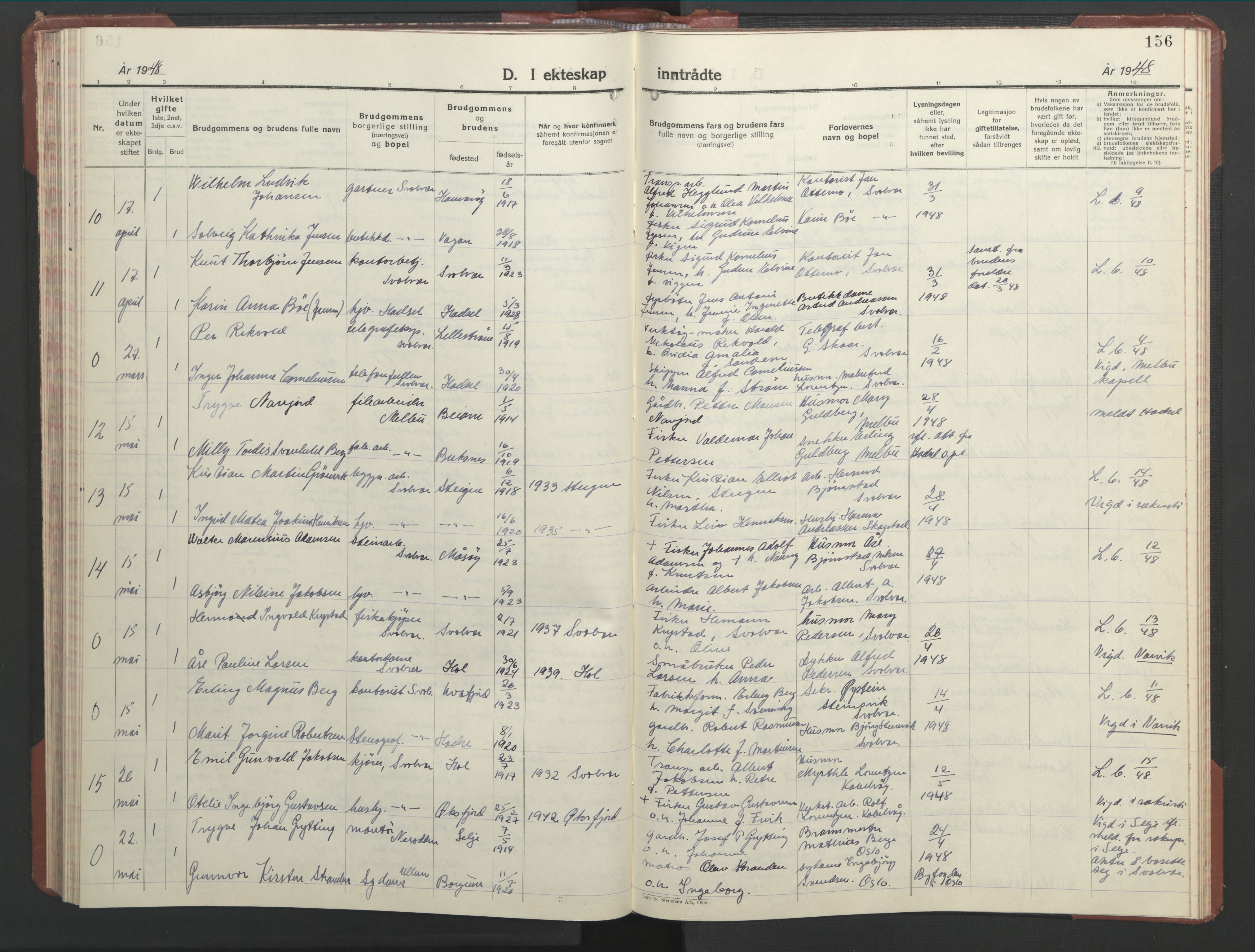 Ministerialprotokoller, klokkerbøker og fødselsregistre - Nordland, AV/SAT-A-1459/877/L1118: Klokkerbok nr. 877C02, 1939-1950, s. 156