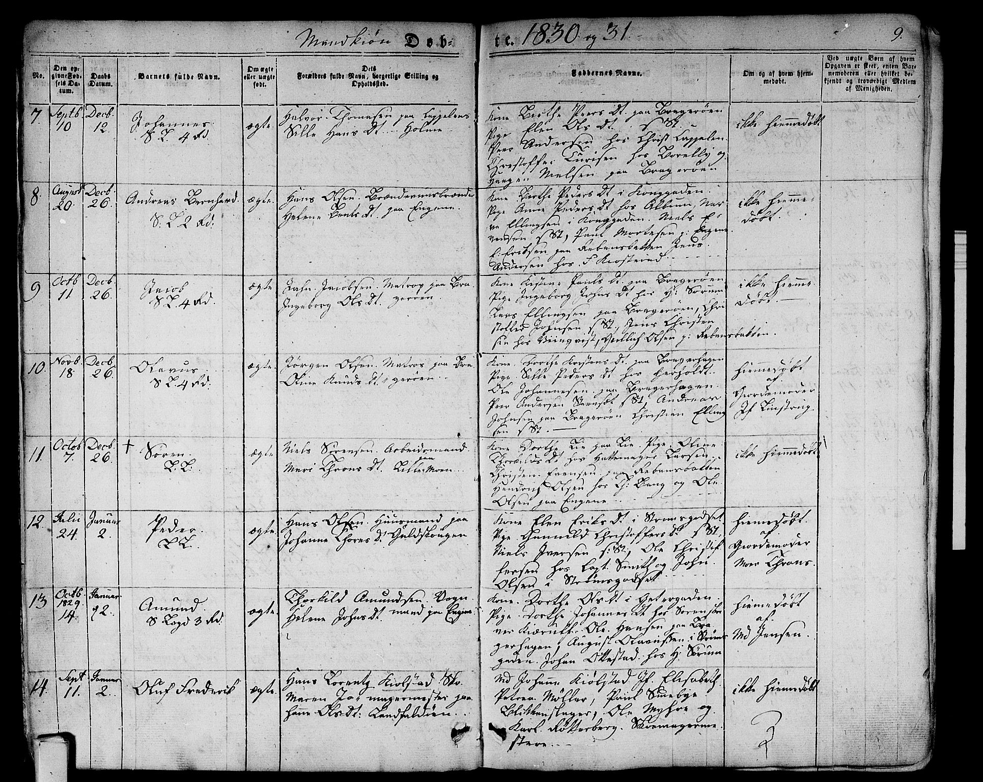 Bragernes kirkebøker, AV/SAKO-A-6/F/Fb/L0001: Ministerialbok nr. II 1, 1830-1847, s. 9