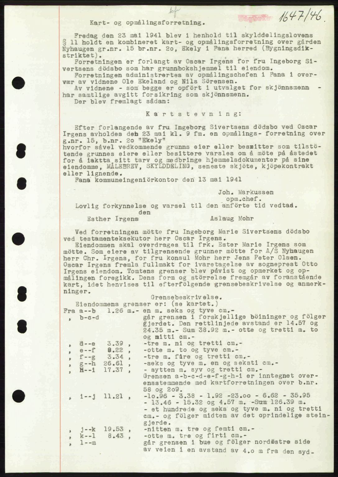Midhordland sorenskriveri, SAB/A-3001/1/G/Gb/Gbj/L0022: Pantebok nr. A41-43, 1946-1946, Dagboknr: 1647/1946