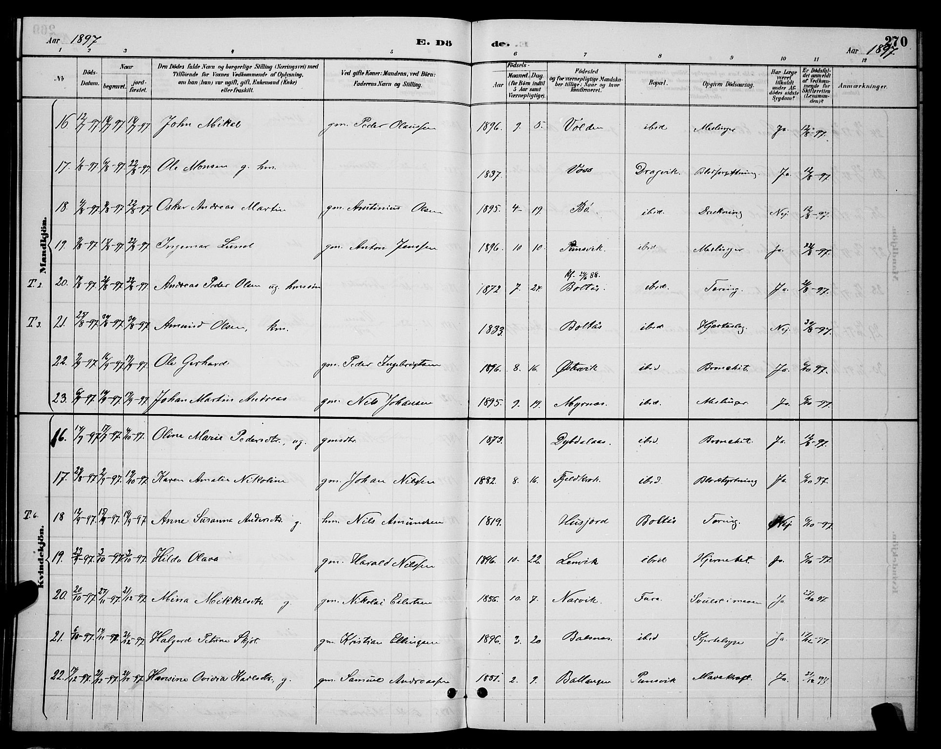 Ministerialprotokoller, klokkerbøker og fødselsregistre - Nordland, AV/SAT-A-1459/863/L0914: Klokkerbok nr. 863C04, 1886-1897, s. 270