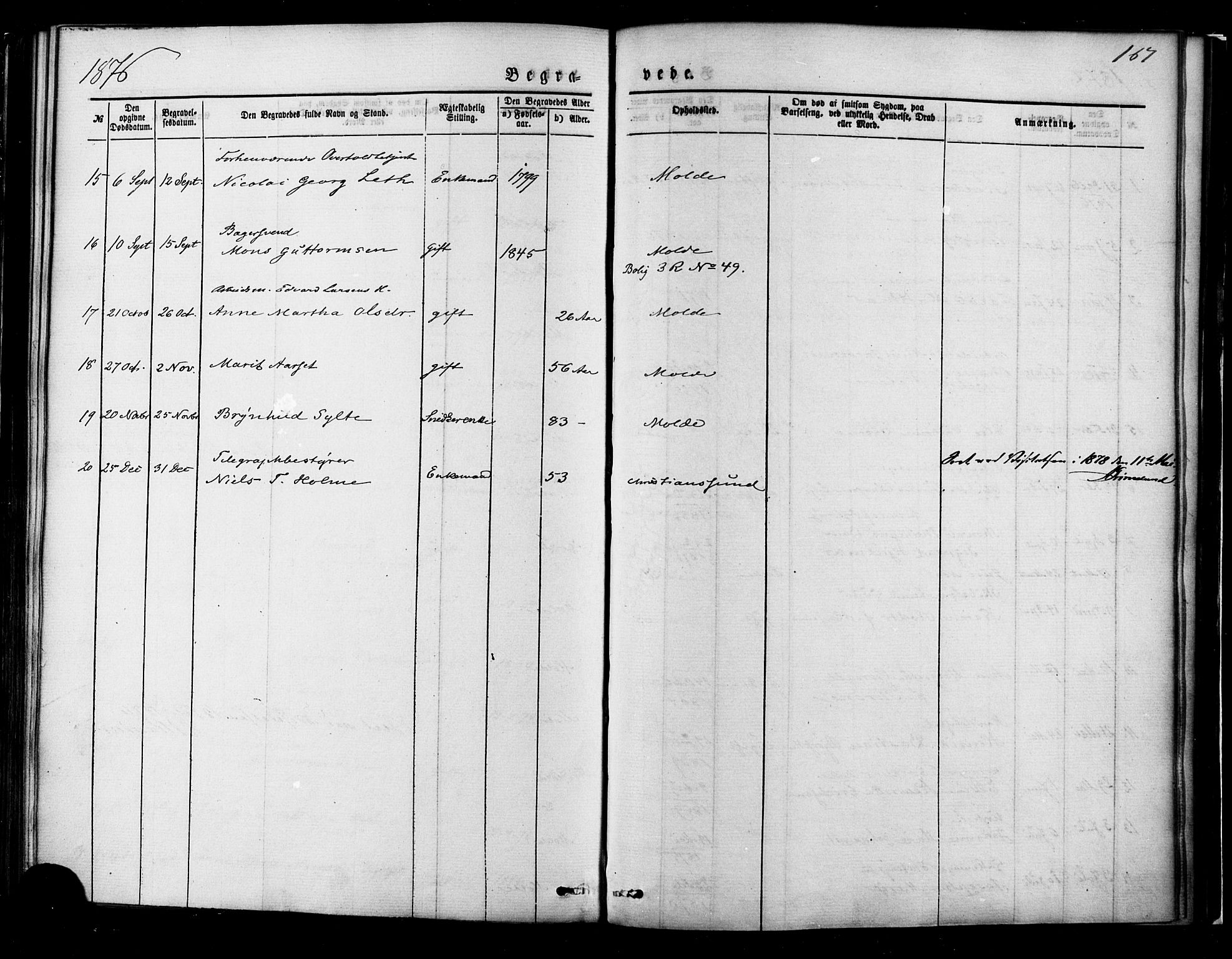 Ministerialprotokoller, klokkerbøker og fødselsregistre - Møre og Romsdal, SAT/A-1454/558/L0691: Ministerialbok nr. 558A05, 1873-1886, s. 167