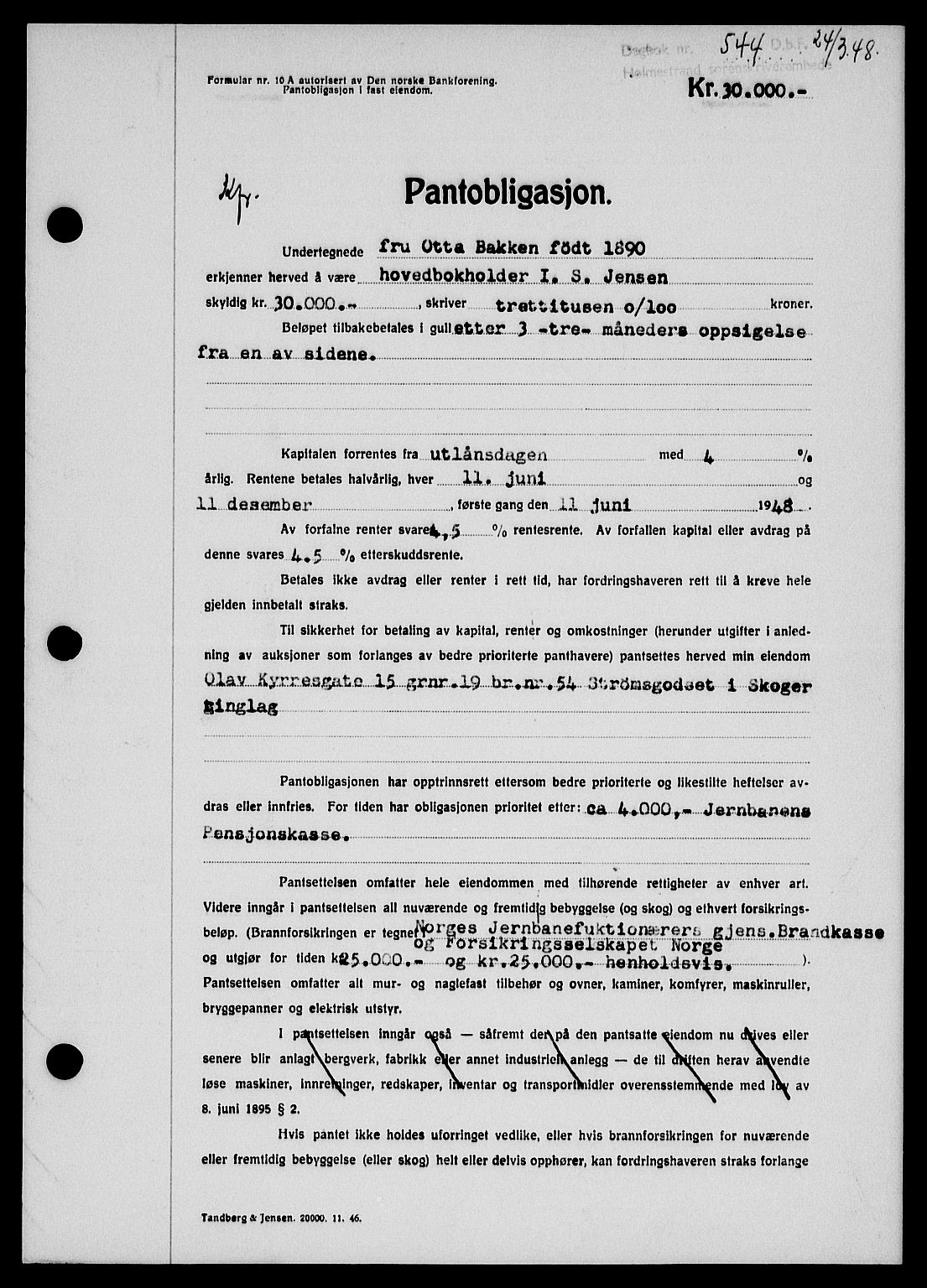 Holmestrand sorenskriveri, SAKO/A-67/G/Ga/Gab/L0058: Pantebok nr. B-58, 1947-1948, Dagboknr: 544/1948