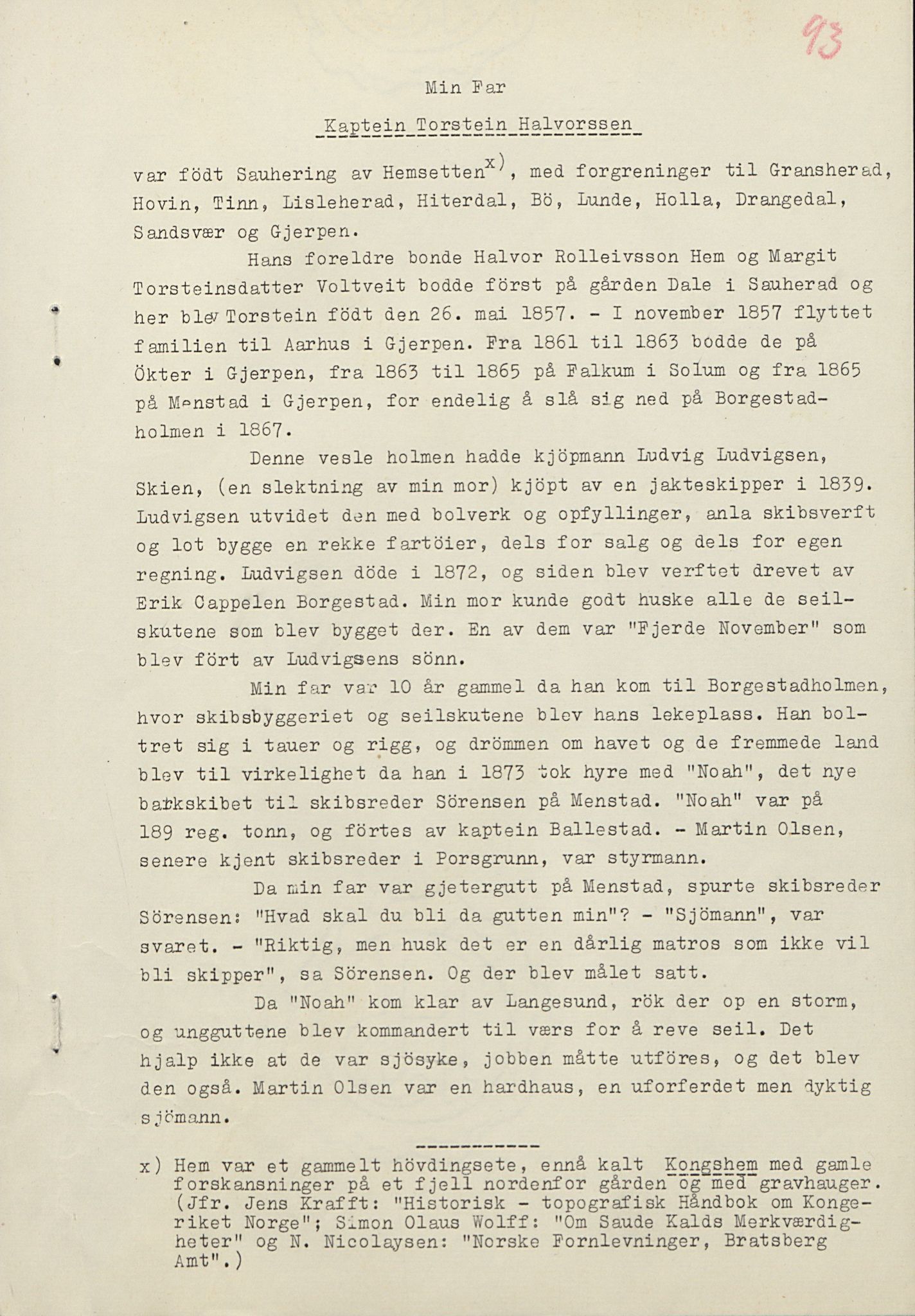 Rikard Berge, TEMU/TGM-A-1003/F/L0016/0023: 529-550 / 550 Slekt- og personalhistorie, om drikkehorn og eventuelt andre gjenstander, 1916-1926, s. 93