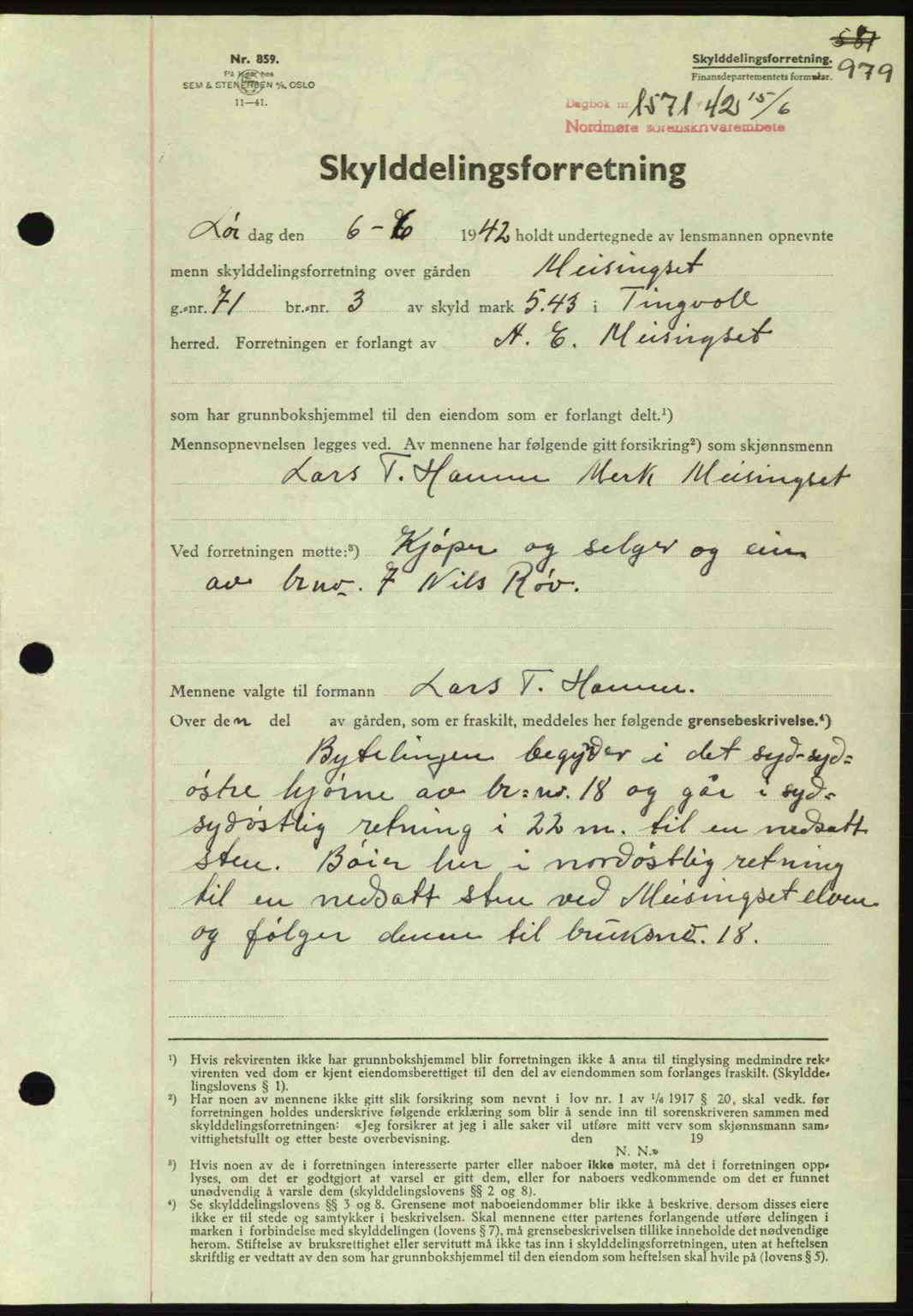 Nordmøre sorenskriveri, AV/SAT-A-4132/1/2/2Ca: Pantebok nr. A92, 1942-1942, Dagboknr: 1571/1942