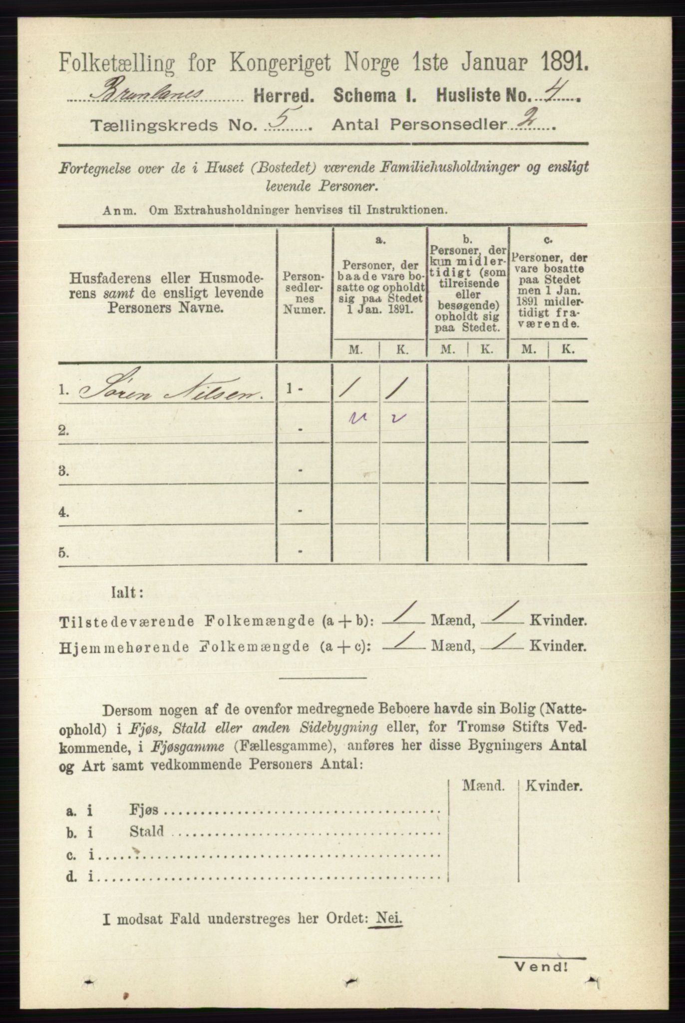 RA, Folketelling 1891 for 0726 Brunlanes herred, 1891, s. 2171