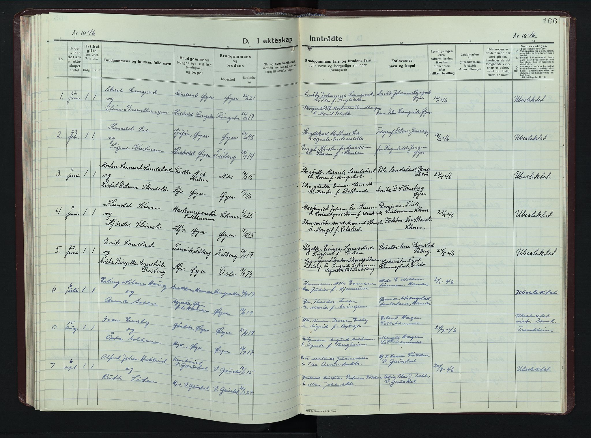 Øyer prestekontor, AV/SAH-PREST-084/H/Ha/Hab/L0008: Klokkerbok nr. 8, 1929-1947, s. 166