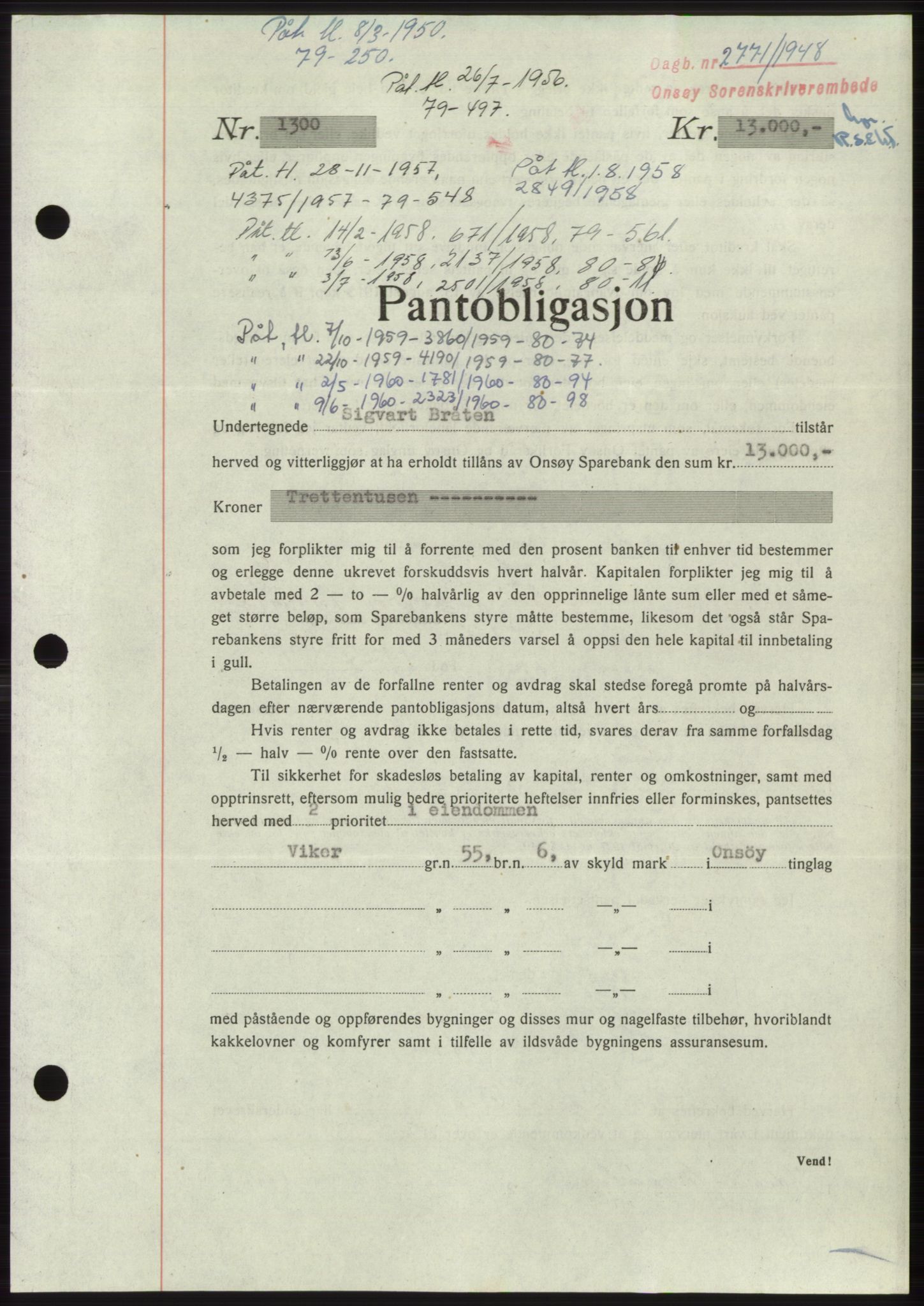 Onsøy sorenskriveri, SAO/A-10474/G/Ga/Gac/L0007: Pantebok nr. B 14-7, 1948-1948, Dagboknr: 2771/1948