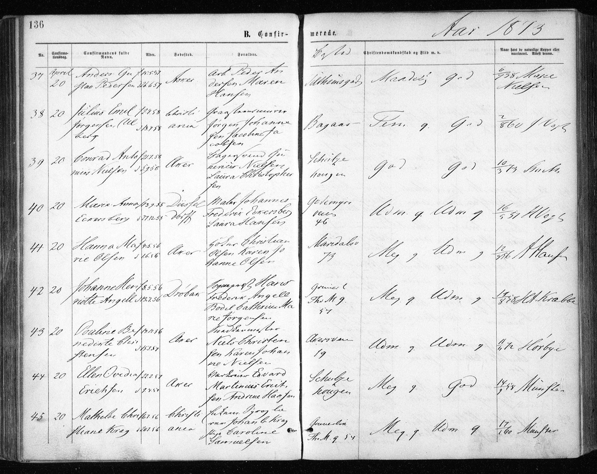 Gamle Aker prestekontor Kirkebøker, AV/SAO-A-10617a/F/L0003: Ministerialbok nr. 3, 1865-1873, s. 136