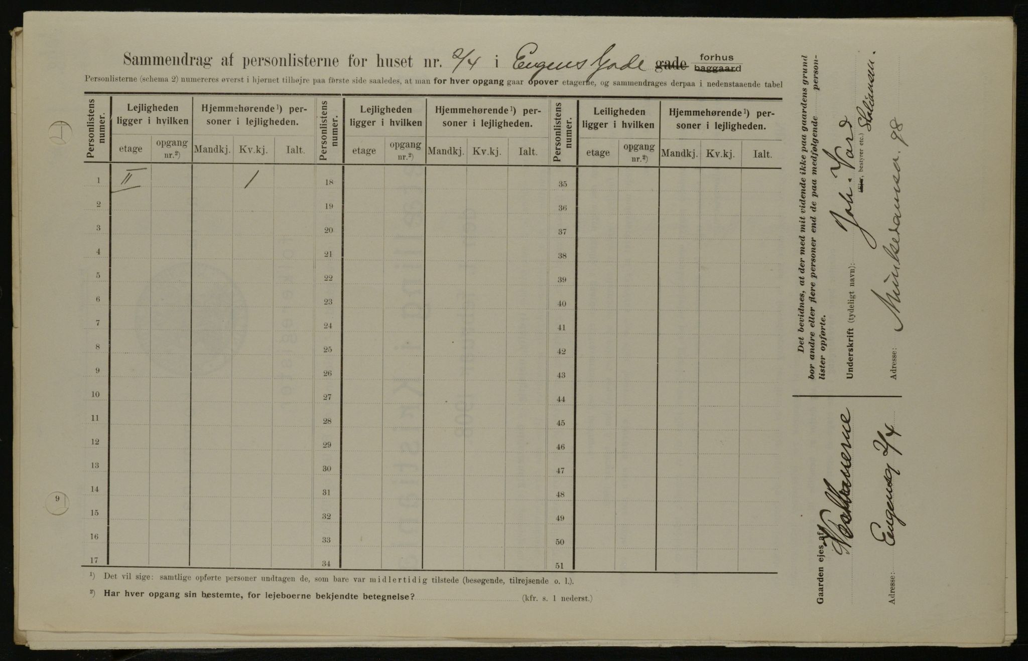 OBA, Kommunal folketelling 1.2.1908 for Kristiania kjøpstad, 1908, s. 19785