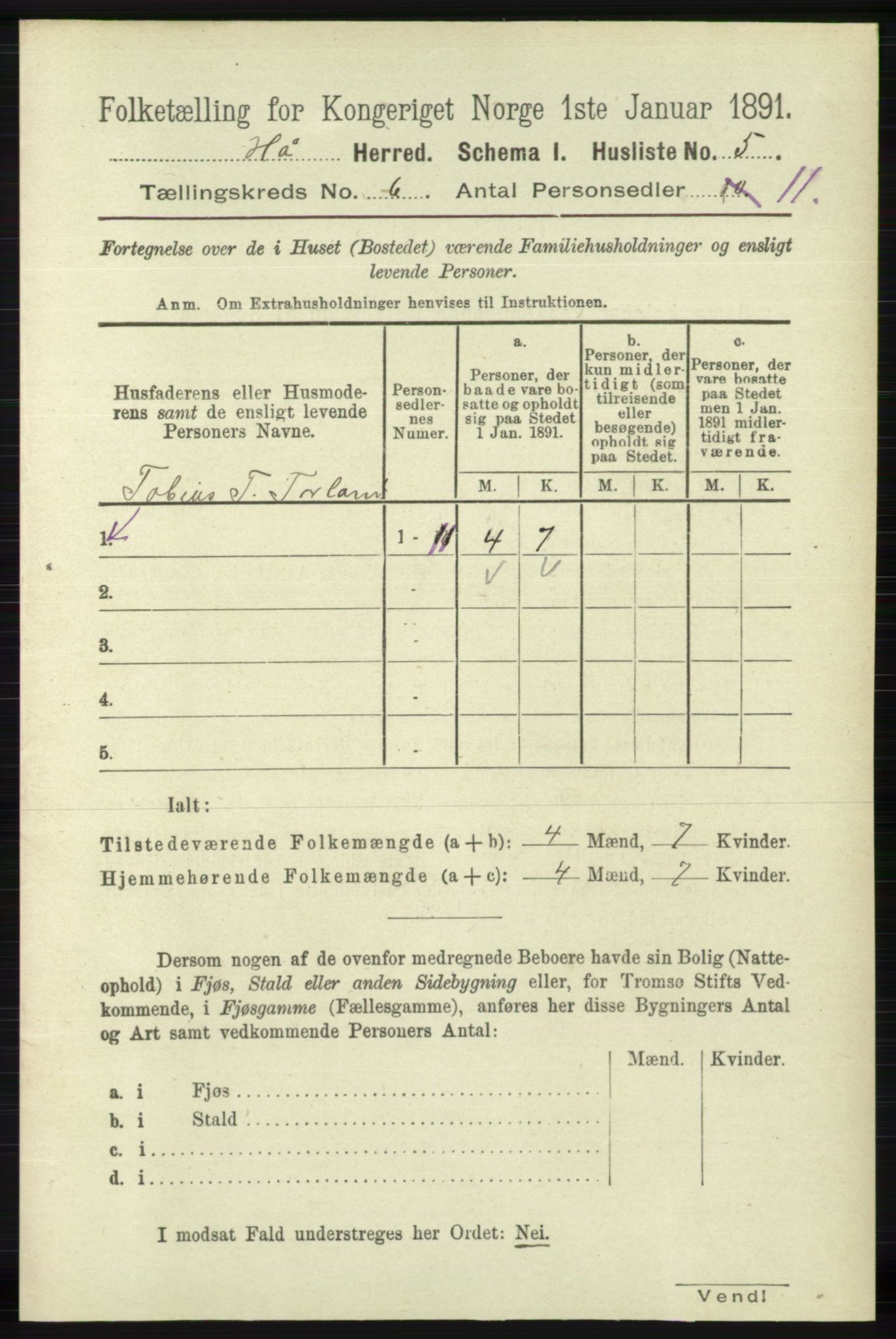 RA, Folketelling 1891 for 1119 Hå herred, 1891, s. 1692